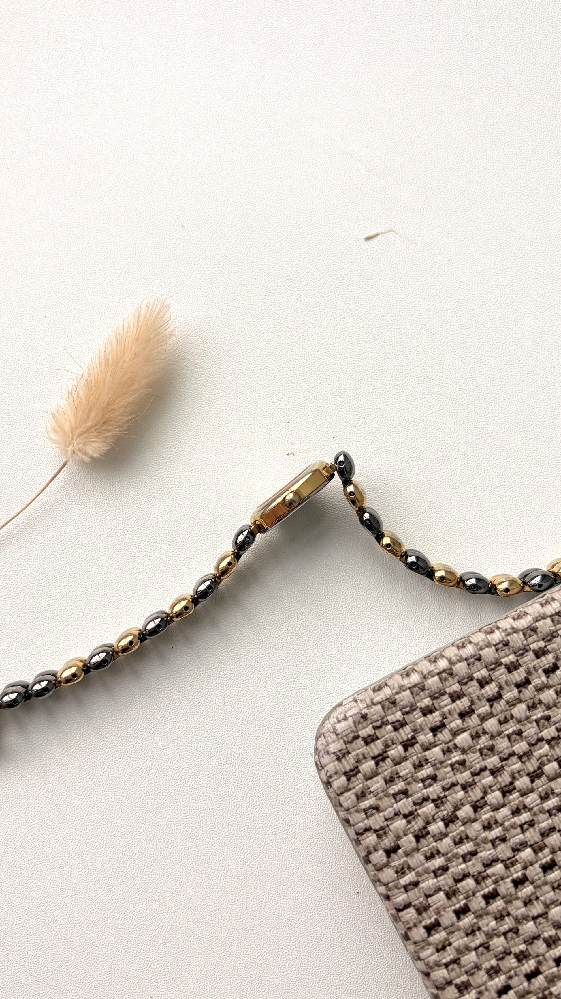 S. Oval Gold Dial with Two Tone Beads Chain Watch