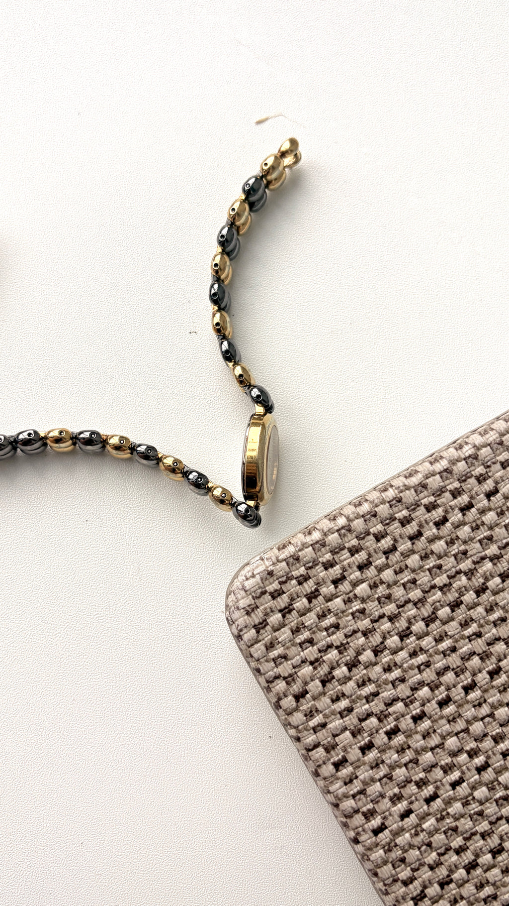 S. Oval Gold Dial with Two Tone Beads Chain Watch