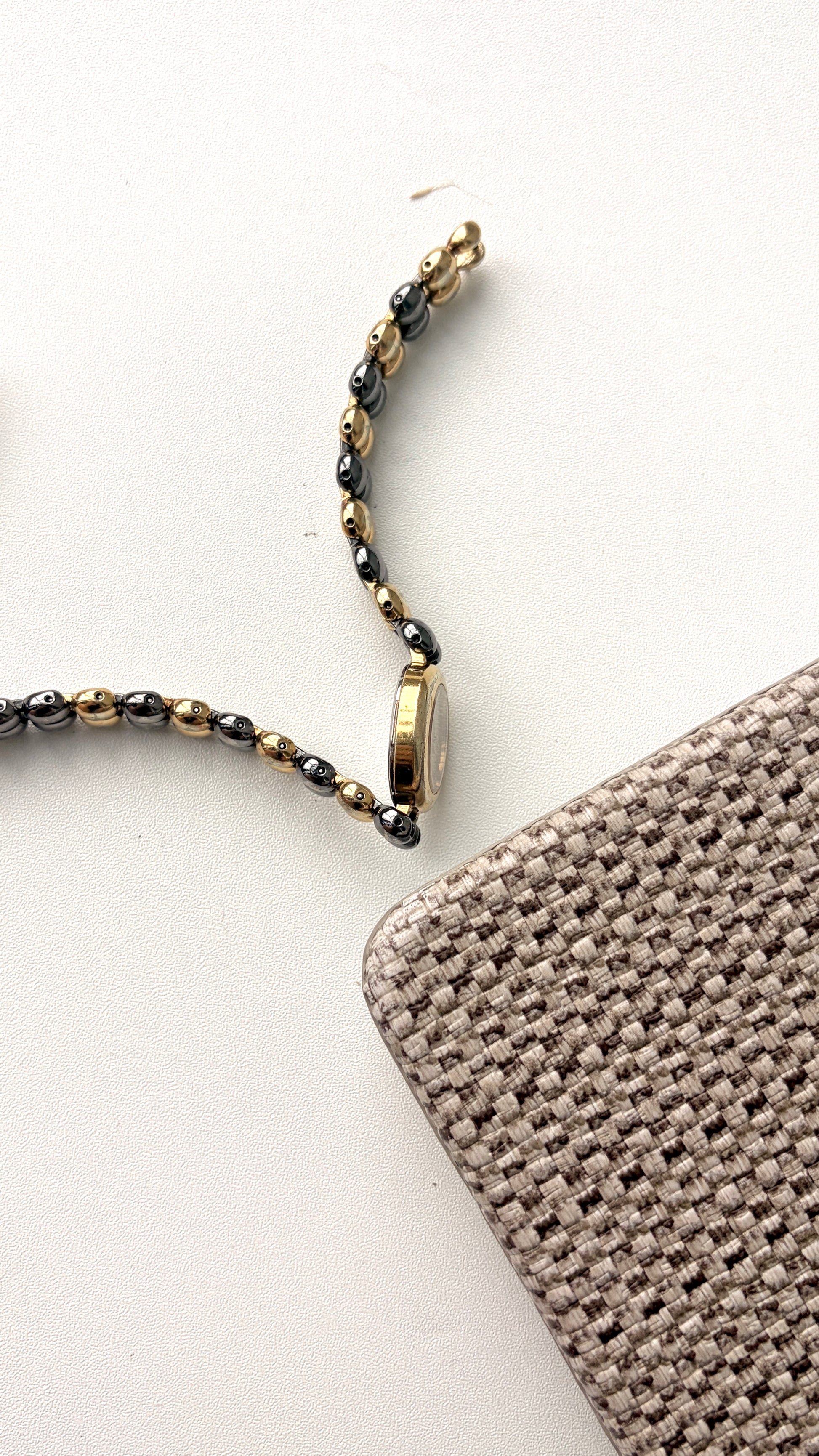 S. Oval Gold Dial with Two Tone Beads Chain Watch