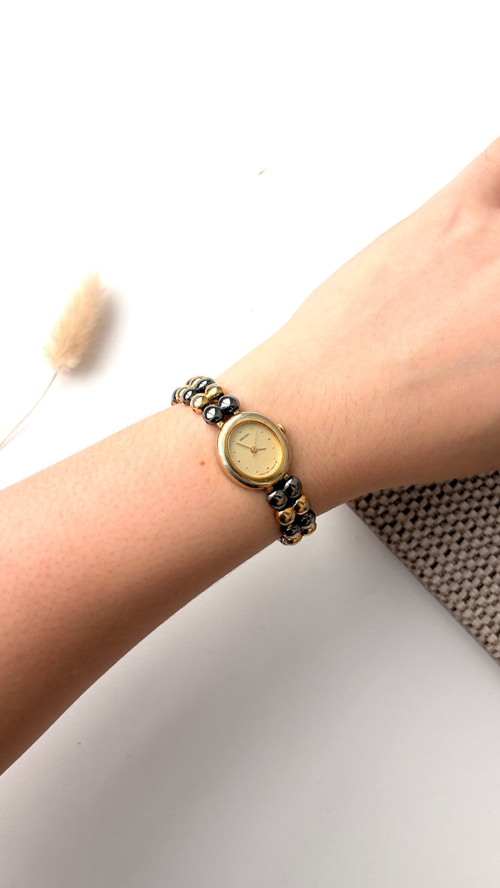 S. Oval Gold Dial with Two Tone Beads Chain Watch