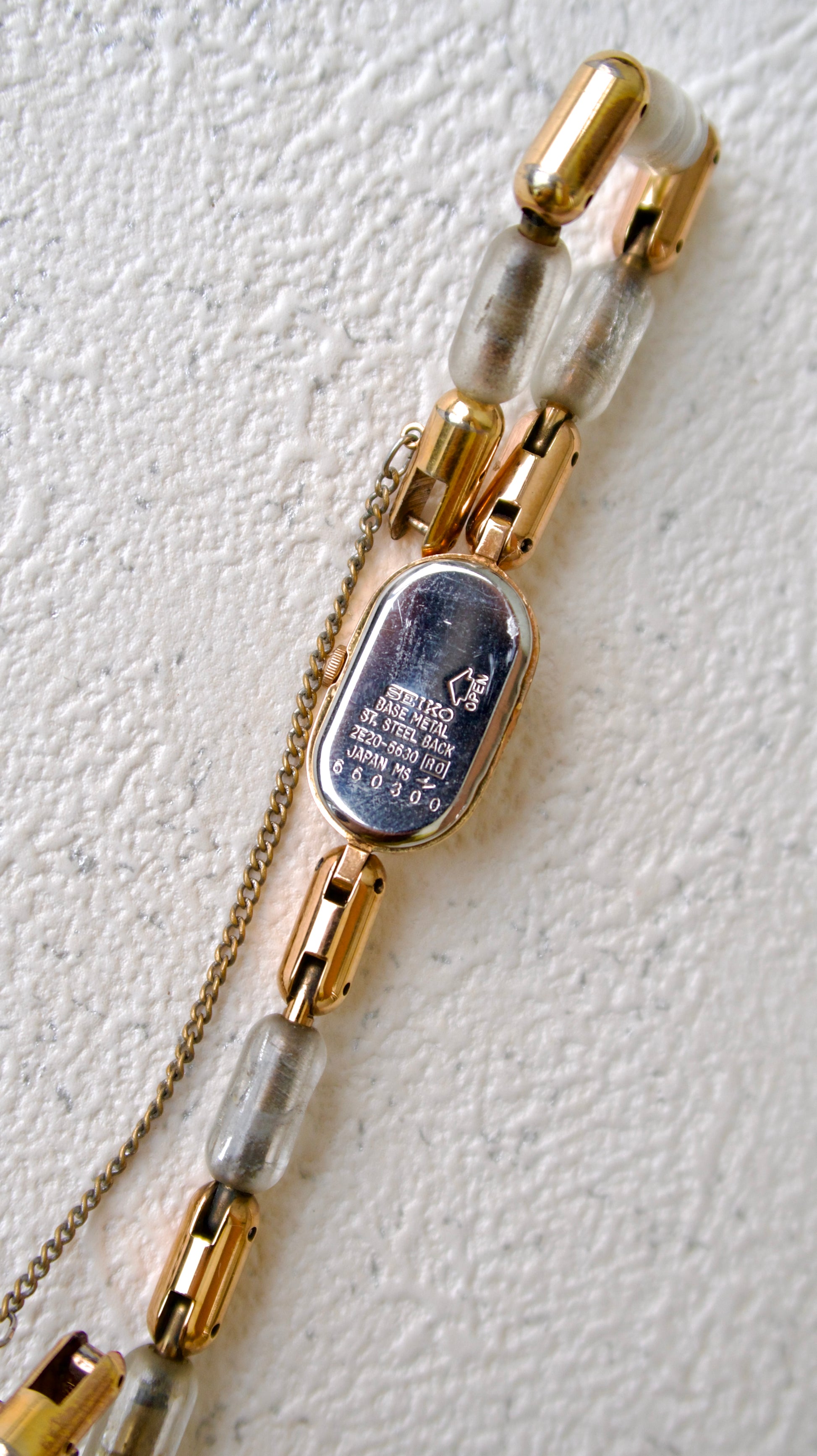 S. Oval White Dial with Gold Chain & Clear Beads