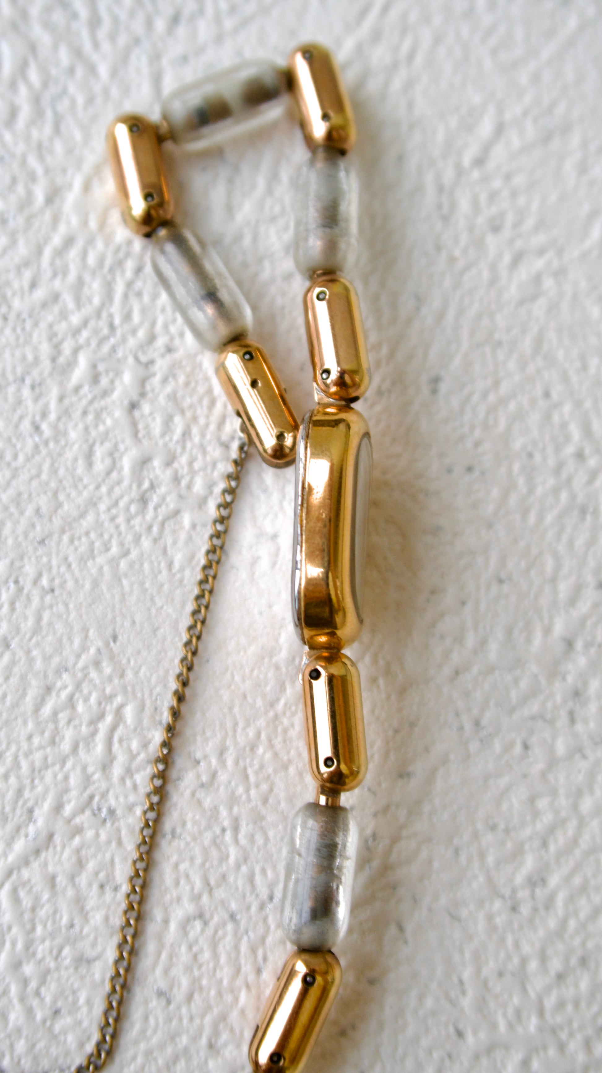S. Oval White Dial with Gold Chain & Clear Beads