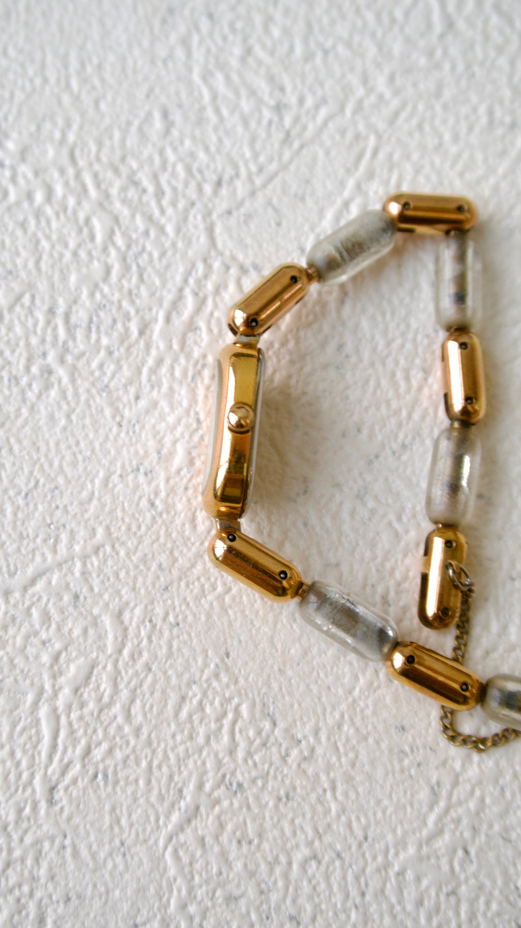 S. Oval White Dial with Gold Chain & Clear Beads