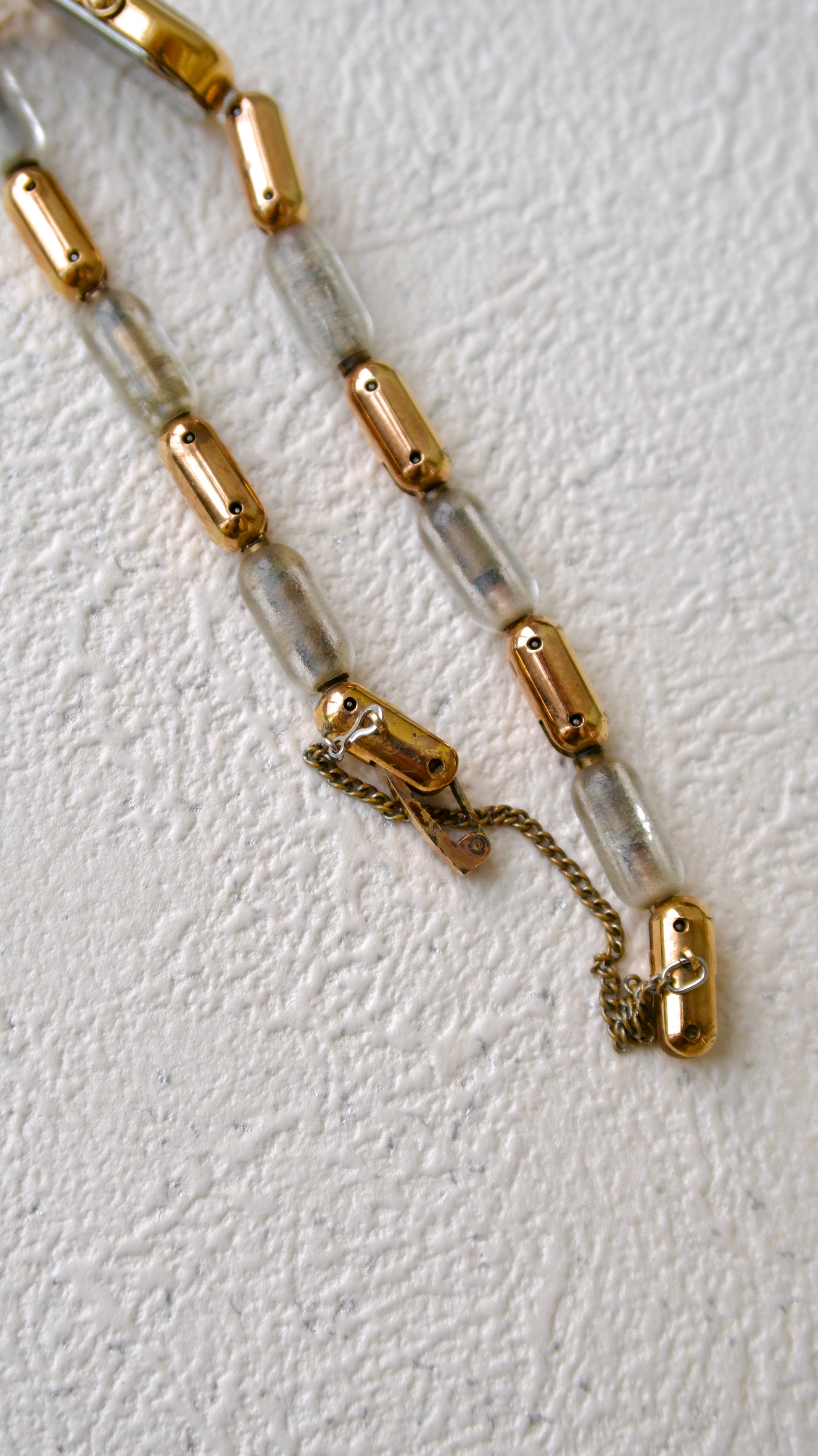 S. Oval White Dial with Gold Chain & Clear Beads