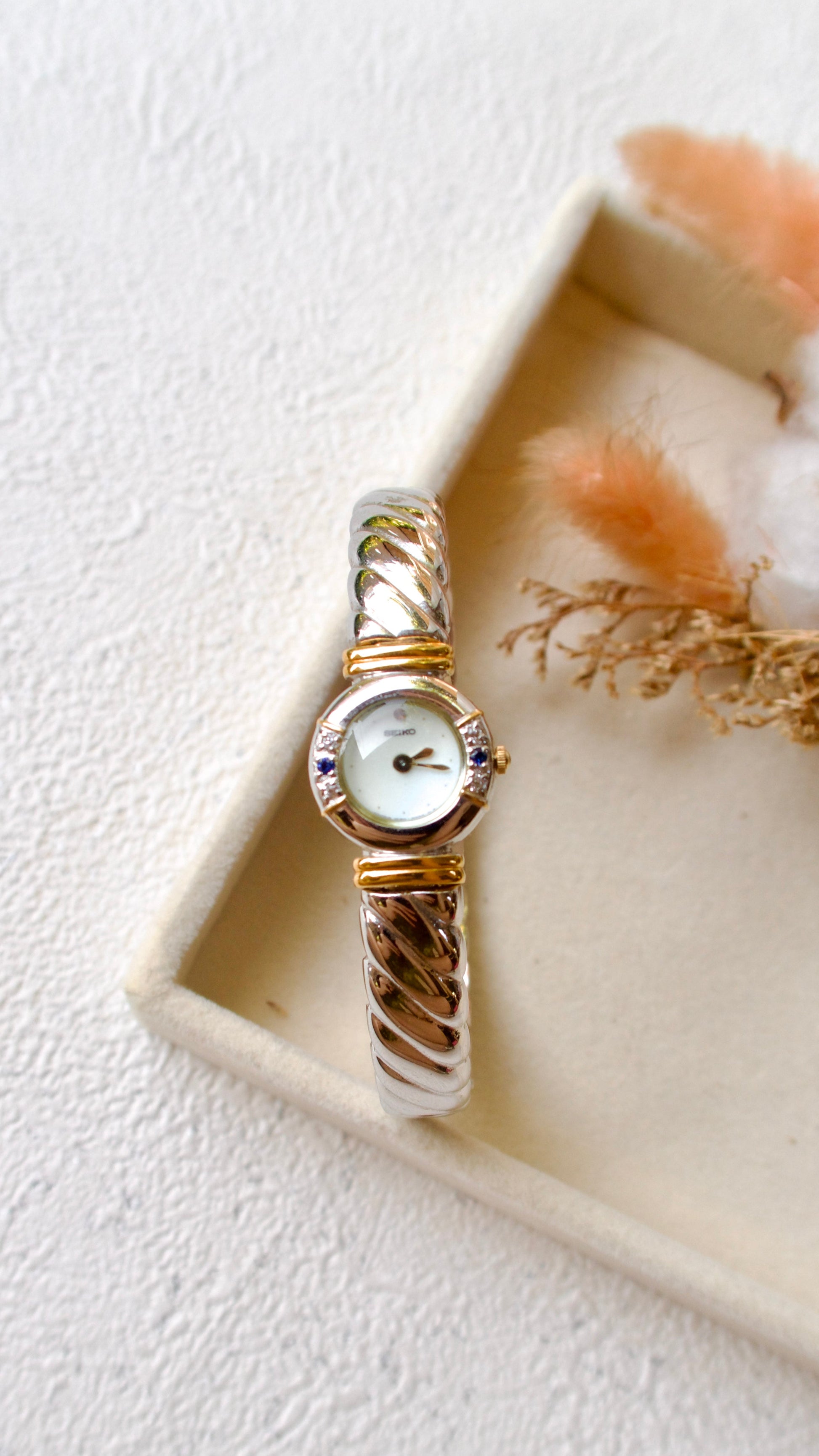S. Silver Bangle White-Blue Round Dial Watch