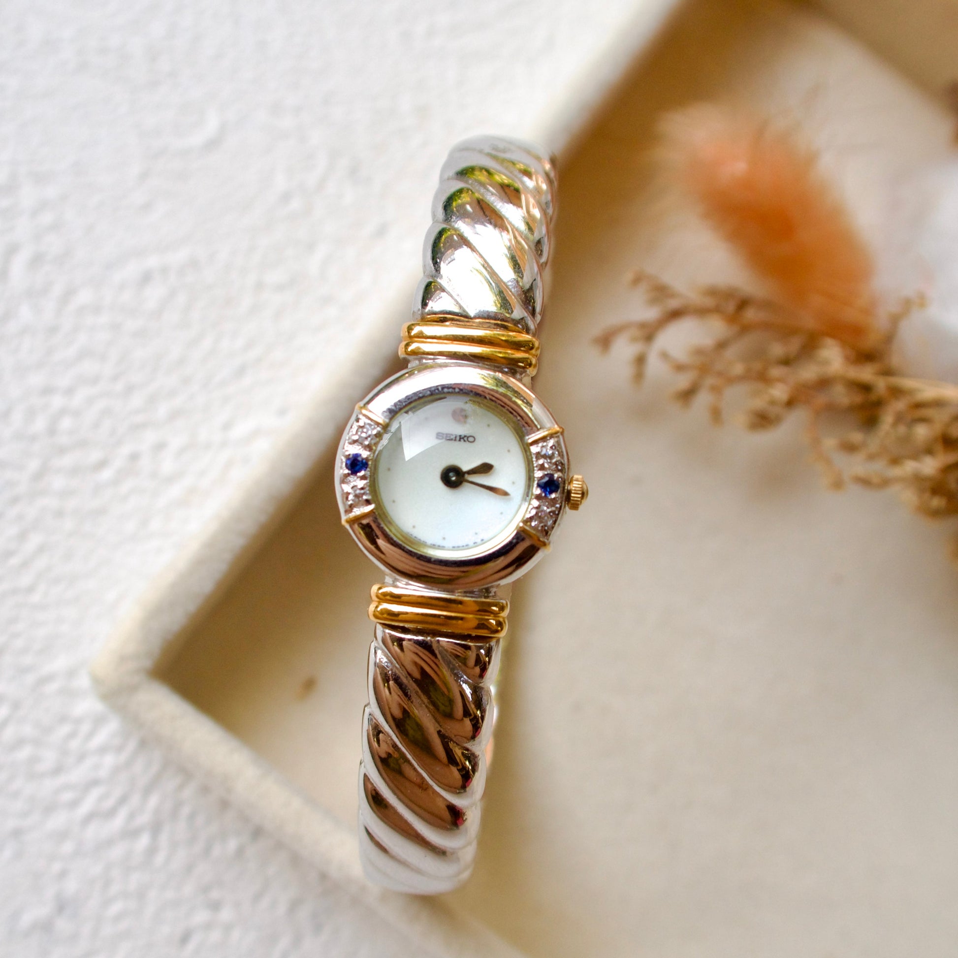 S. Silver Bangle White-Blue Round Dial Watch