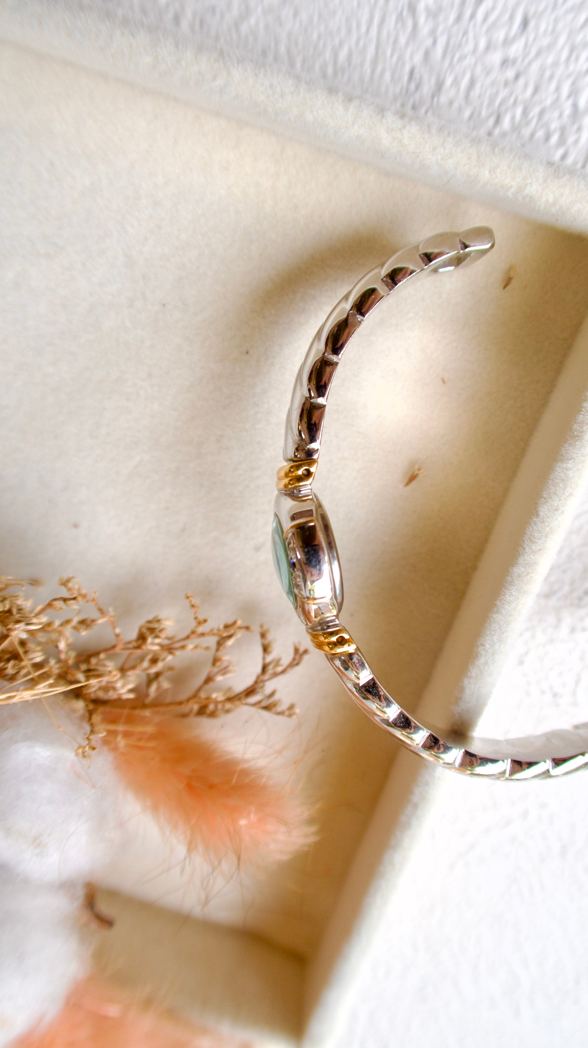 S. Silver Bangle White-Blue Round Dial Watch
