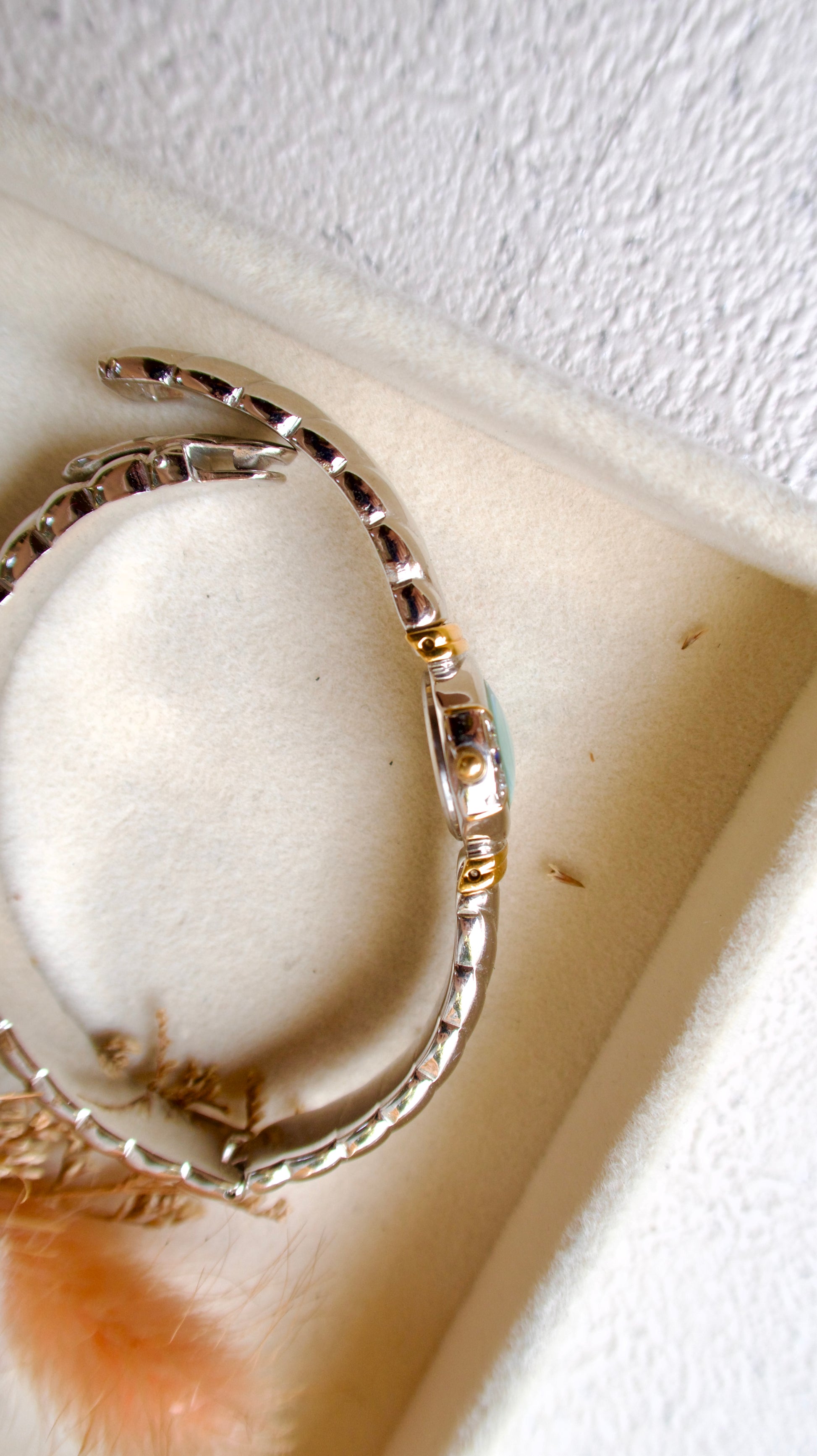 S. Silver Bangle White-Blue Round Dial Watch