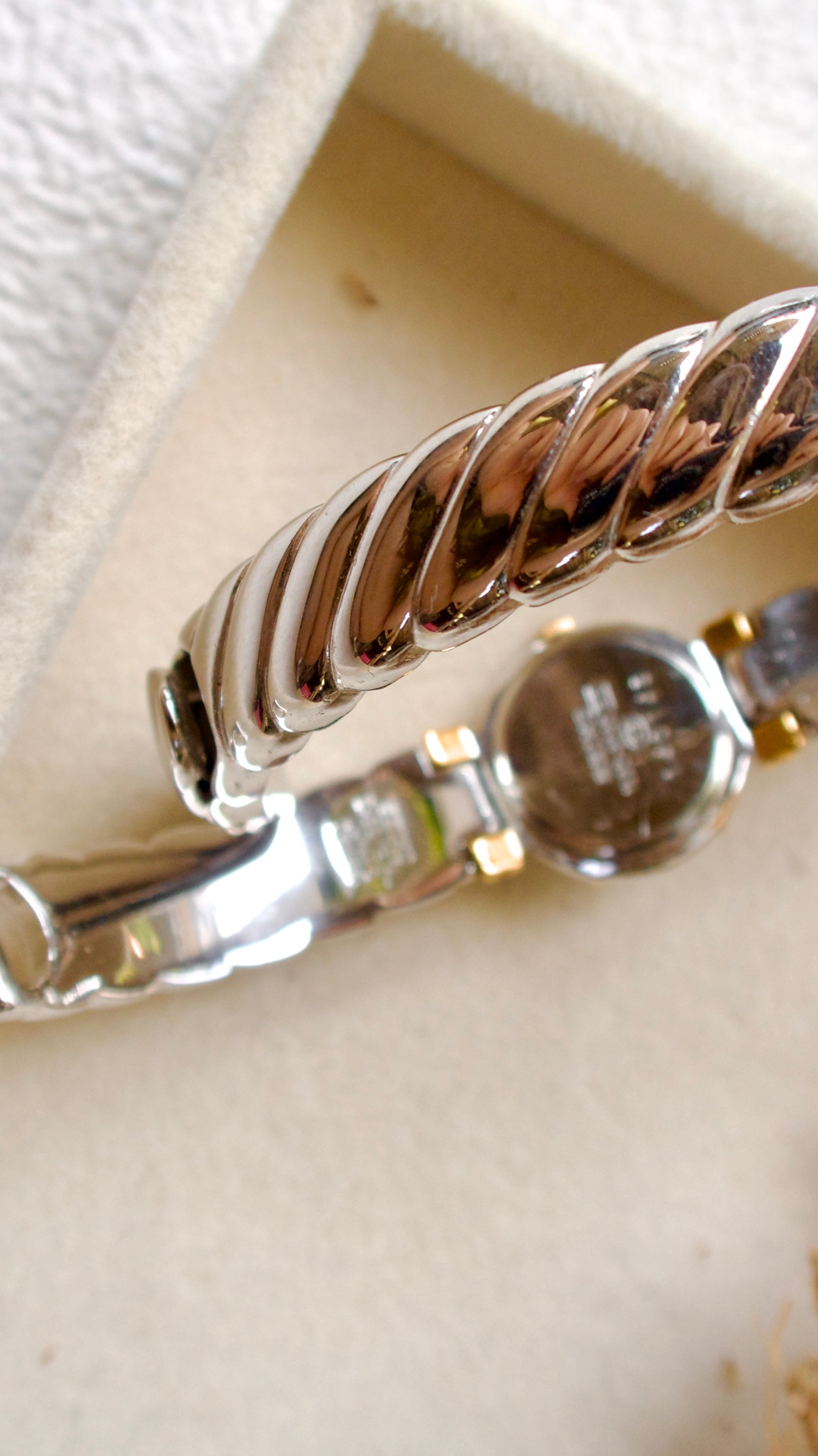 S. Silver Bangle White-Blue Round Dial Watch