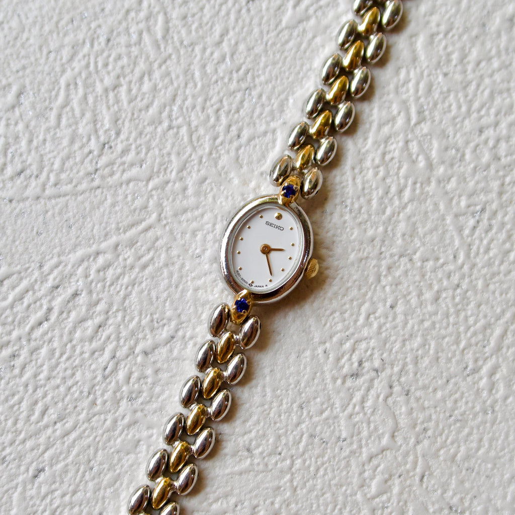 S. Blue Jewel Oval Dial with Two Tone Chain