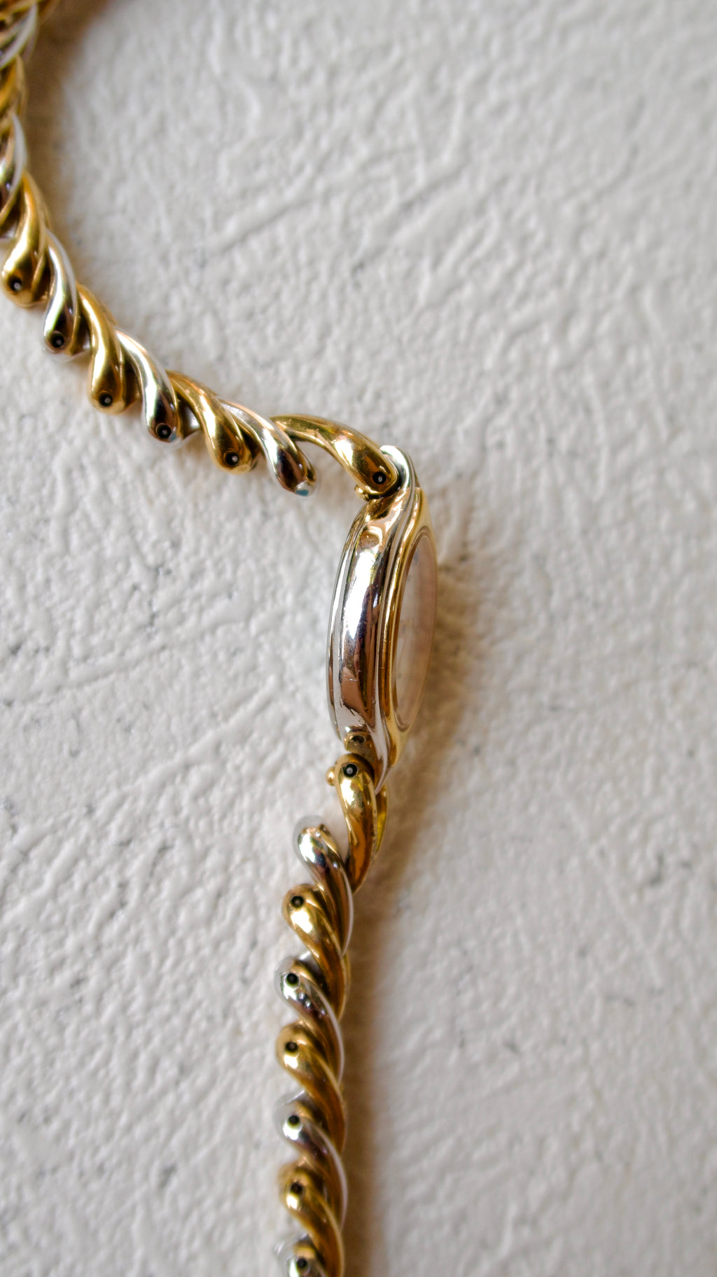 S. Exceline Black Jewel Oval Dial with Two Tone Braided Chain