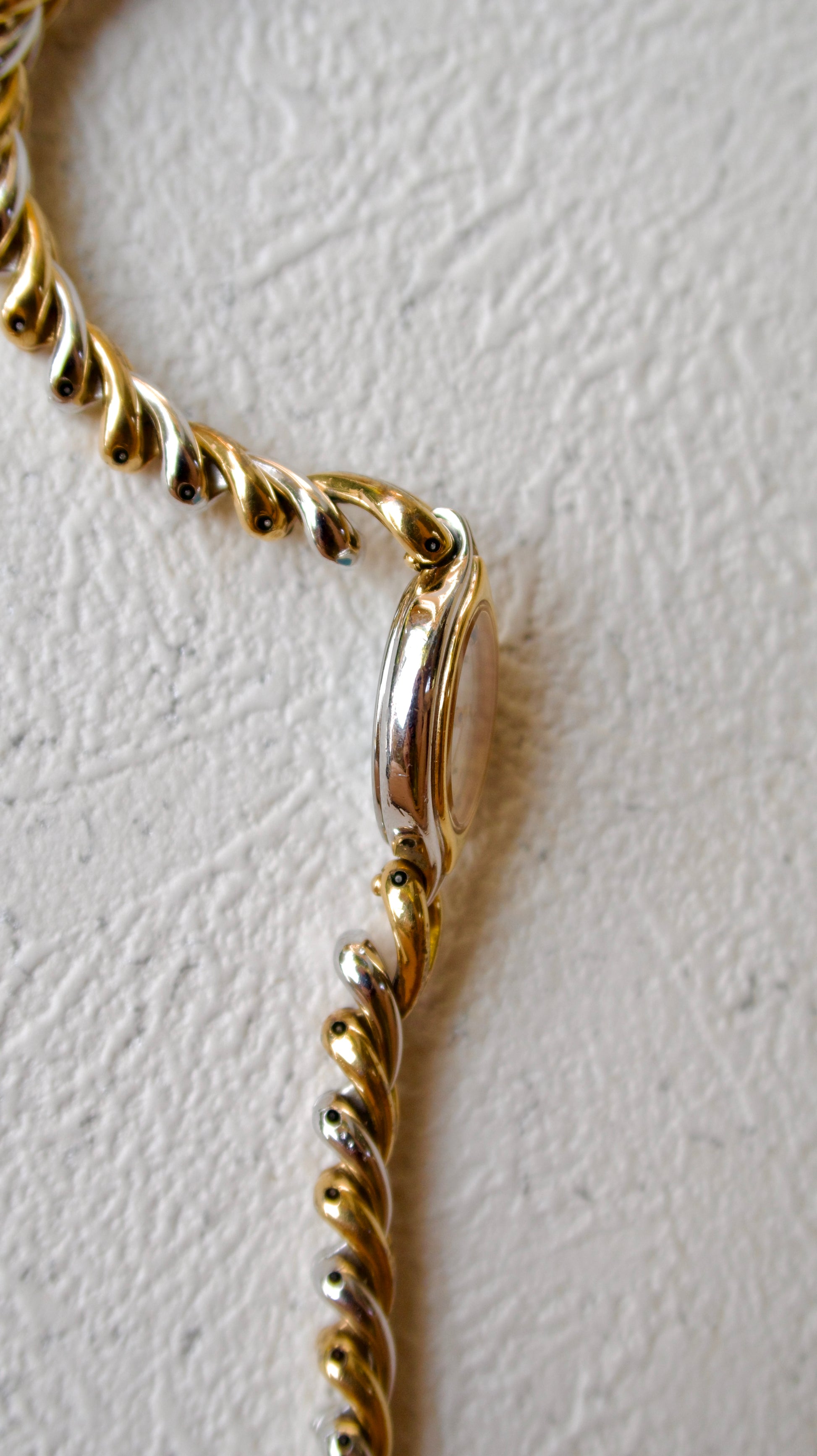 S. Exceline Black Jewel Oval Dial with Two Tone Braided Chain