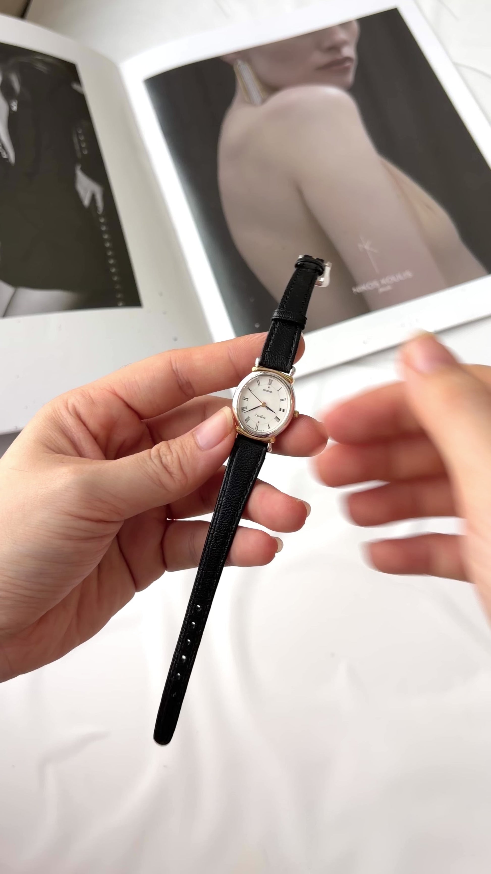 S. Exceline White Oval Roman Dial with Black Strap Watch