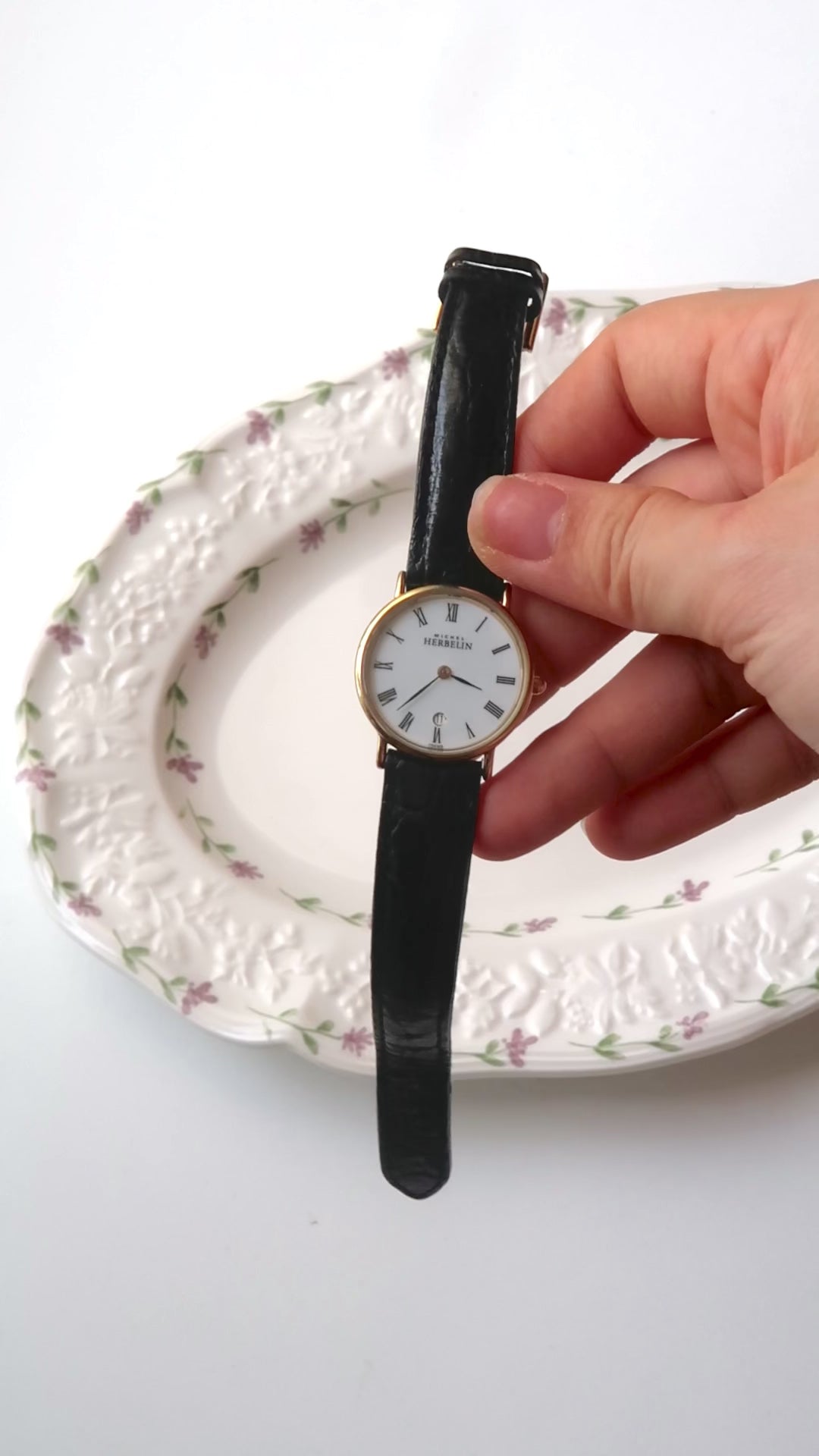 M. Herbelin White Roman Date Round Dial Black Strap Watch