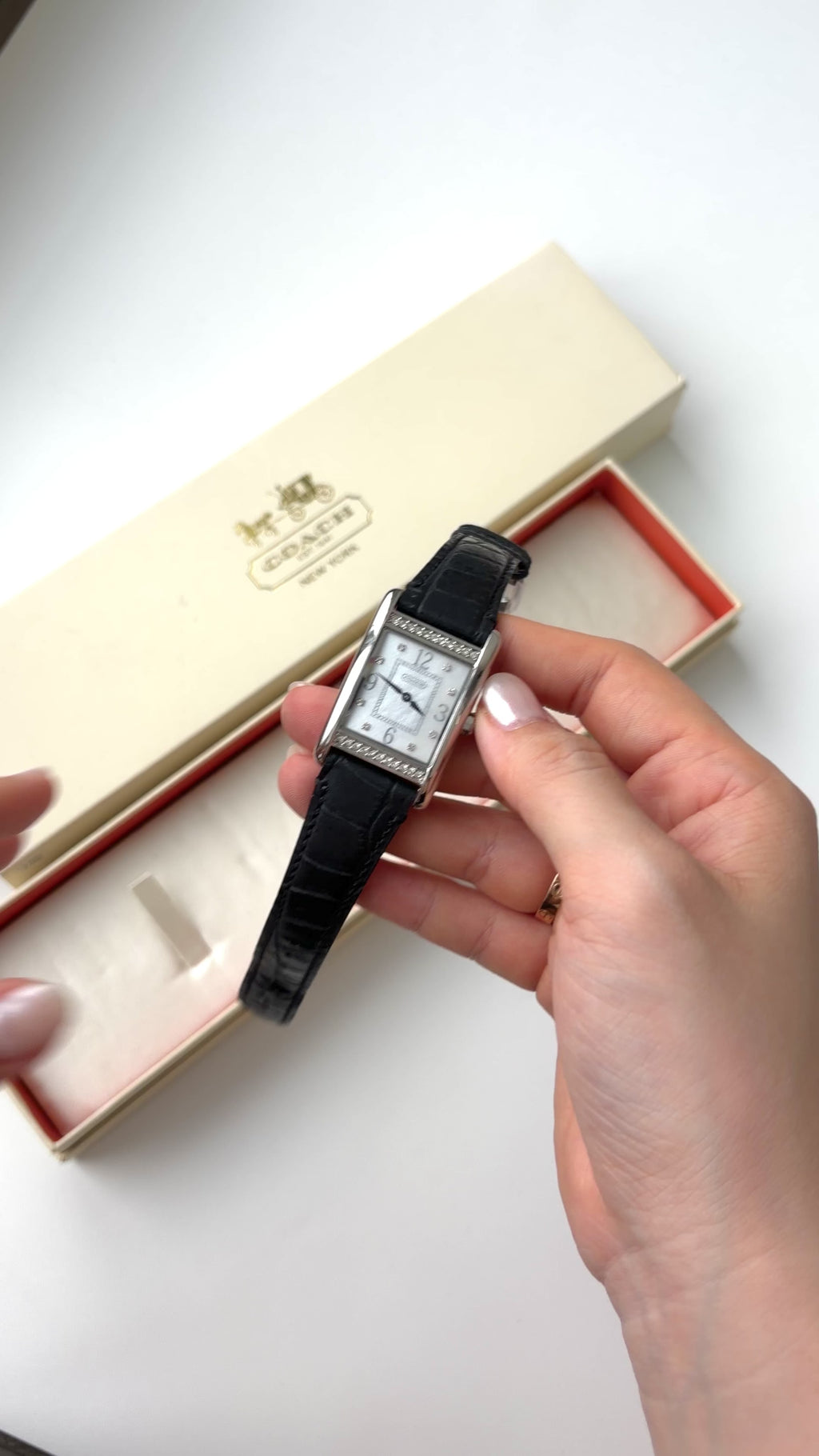 [With Box] CO. Rect White Dial with Black Strap Watch