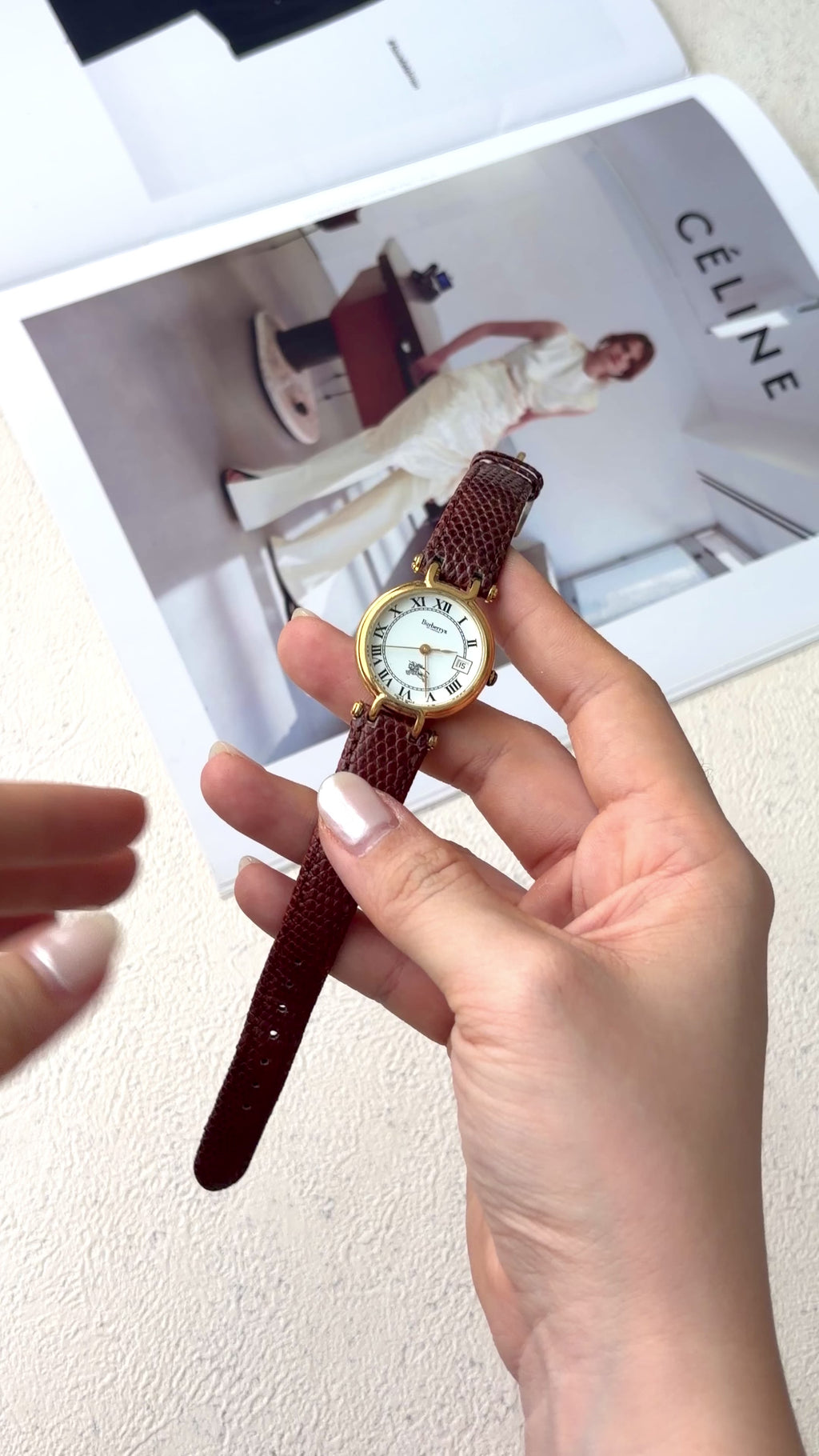 BRBY. White Roman Date Round Dial Brown Strap Watch