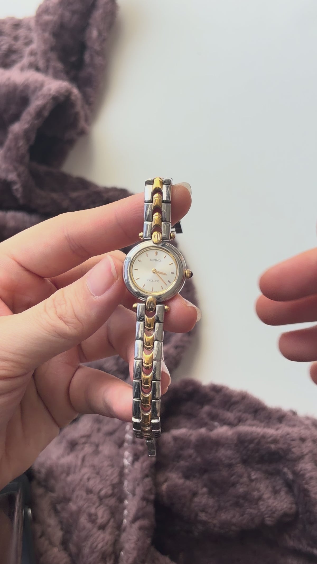 S. Exceline Silver Round Dial Two Tone Chain Watch