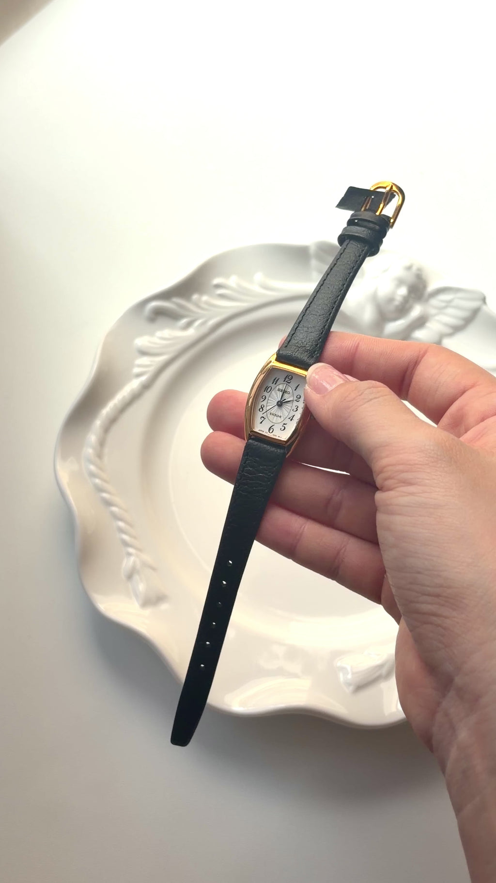 S. Exceline White Oblong Dial Black Strap Watch