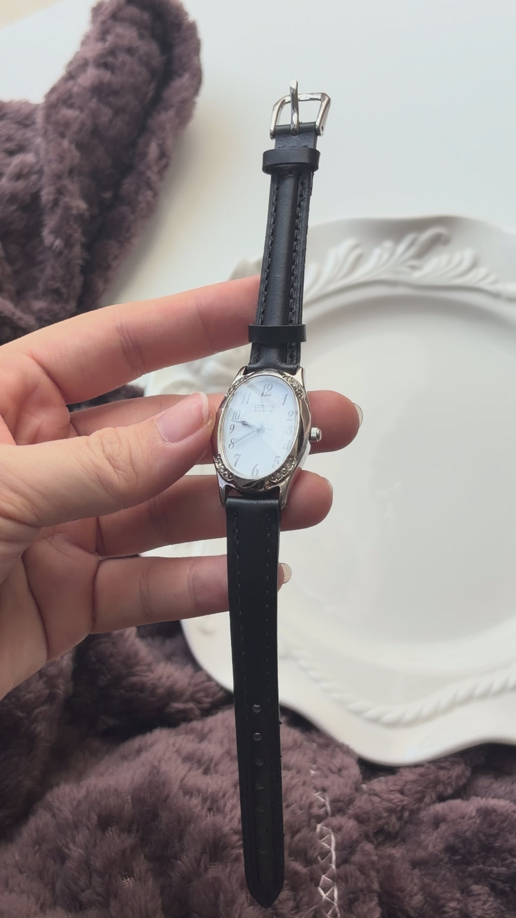 CTZ. Eco Drive White Oval Dial Black Strap Watch