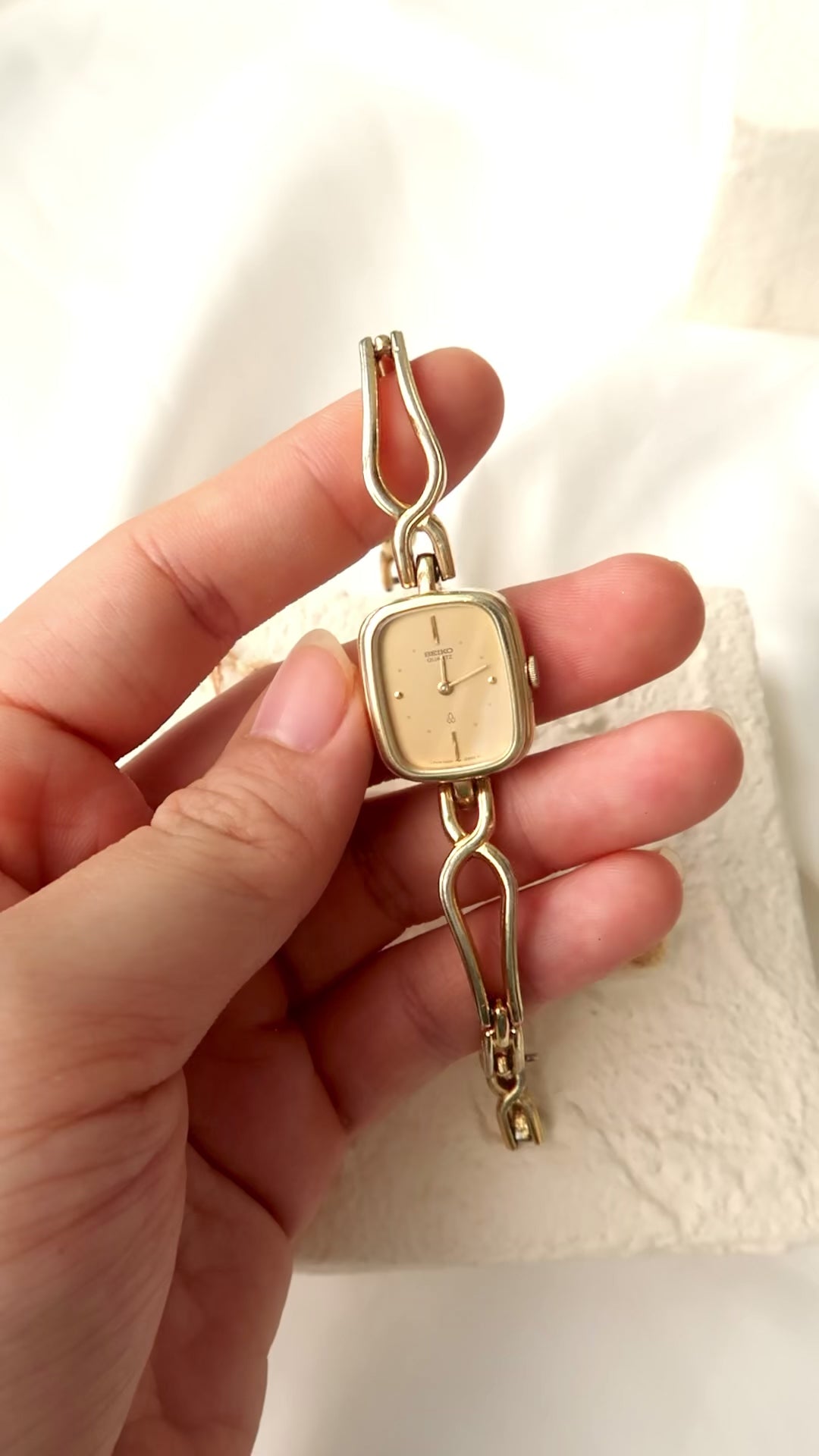 S. Square Gold Dial with Gold Chain Watch