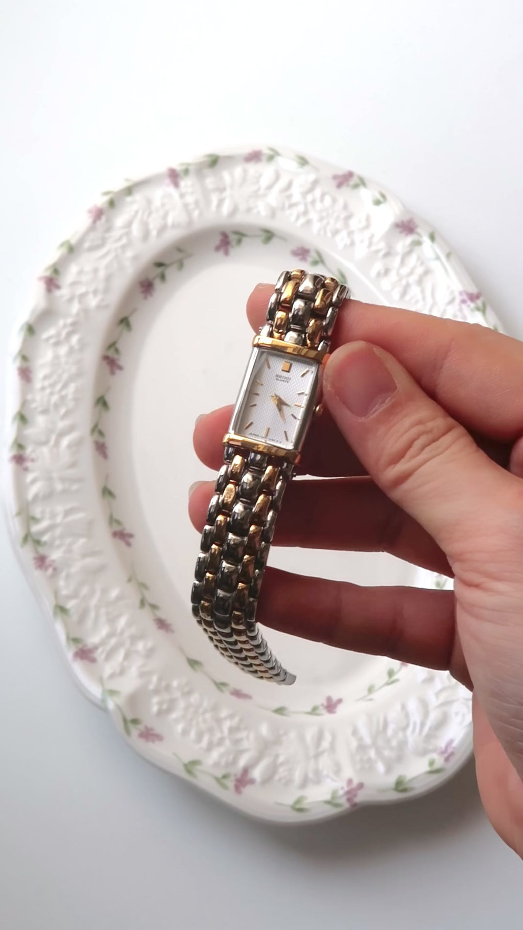 S. White Rect Tank Dial Two Tone Chain Watch