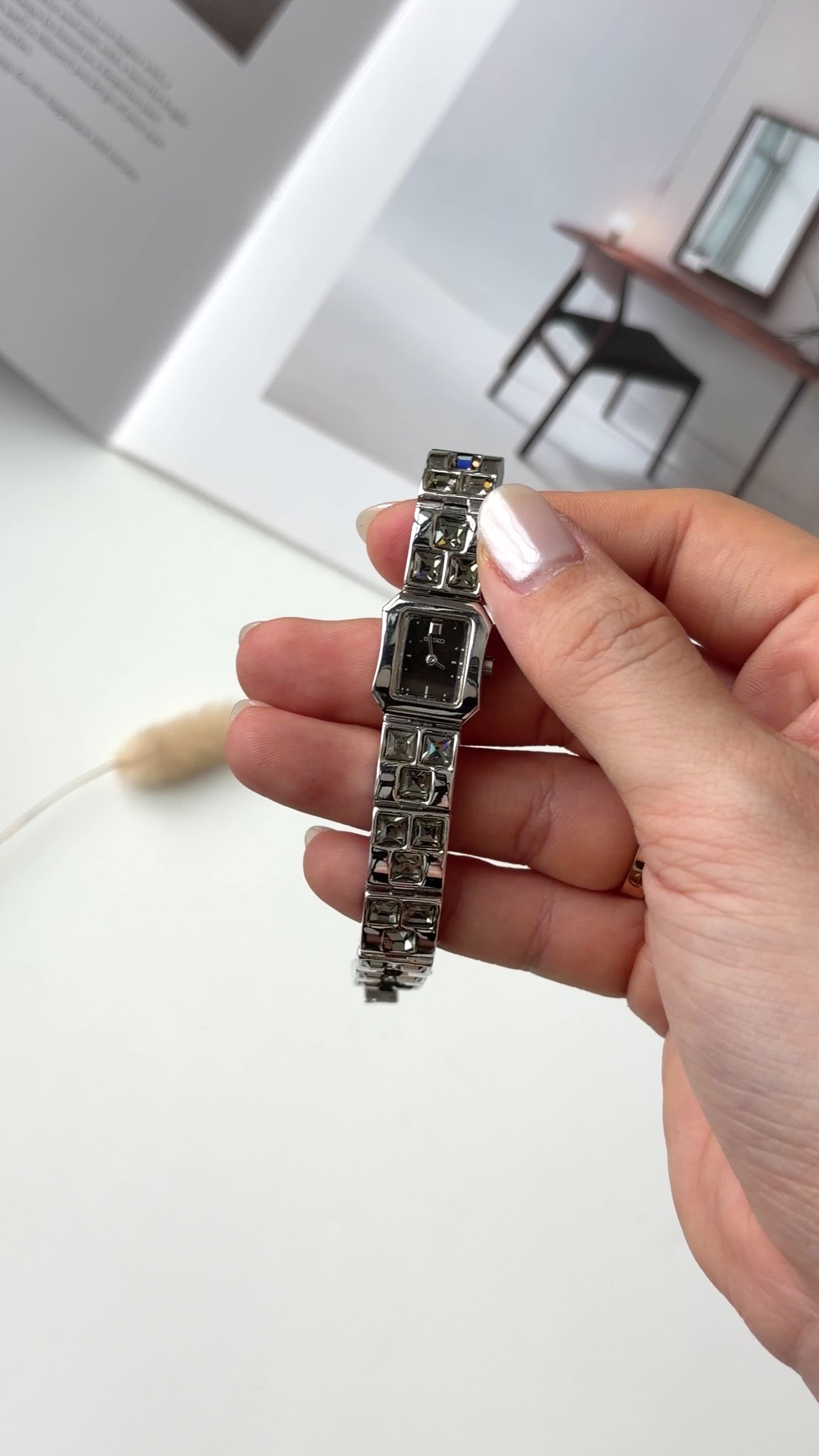 S. Black Square Dial with Silver Chain Watch