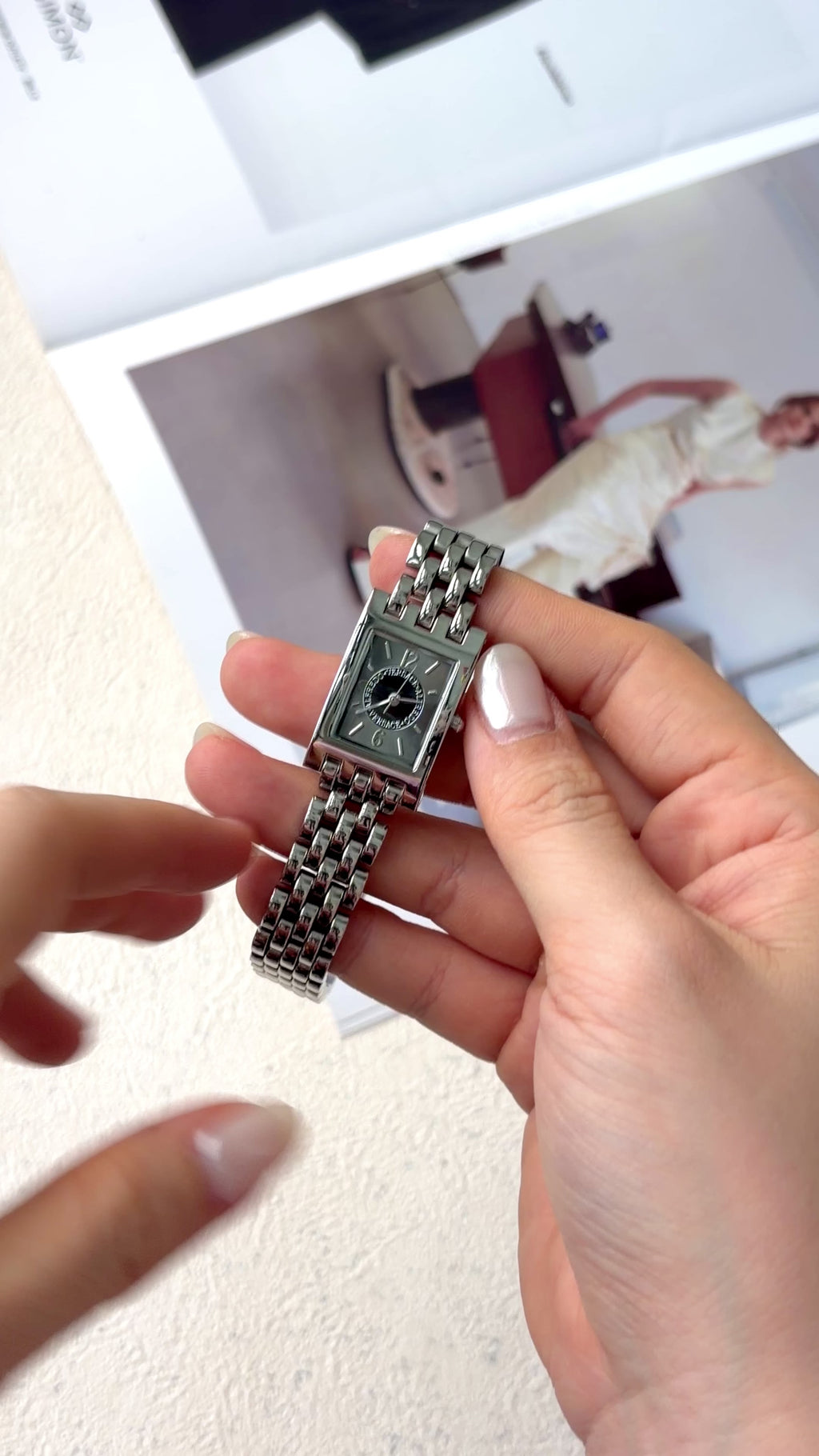 V. Black Square Silver Chain Watch