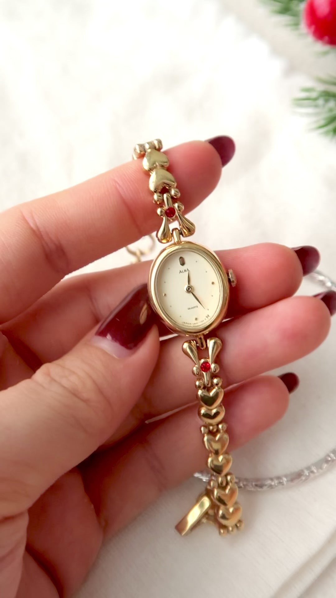 S. Alba Gold Dial Red Jewel Chain Watch