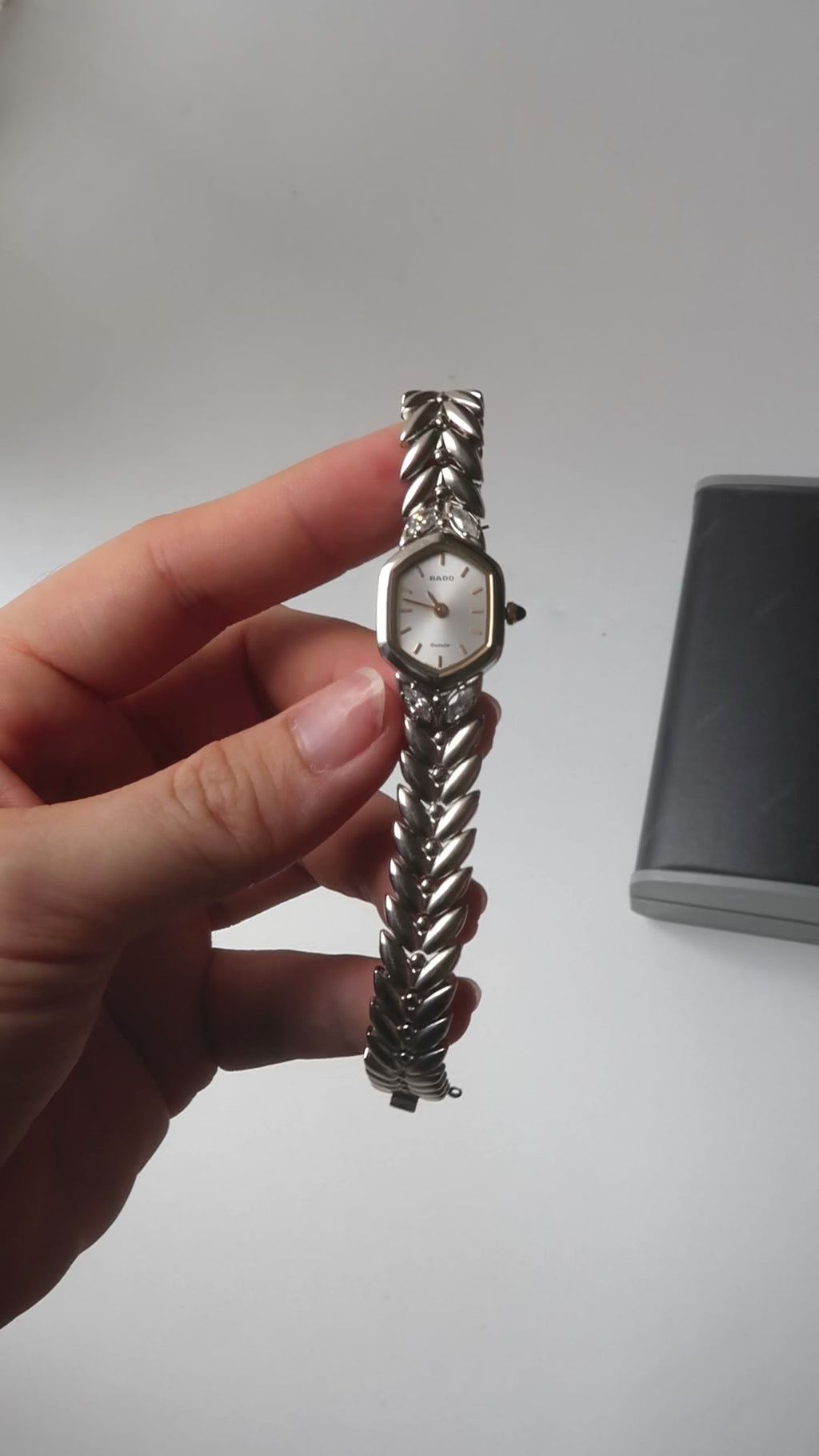 [WITH BOX] RD Silver Hexa Diamond Dial Silver Chain Watch