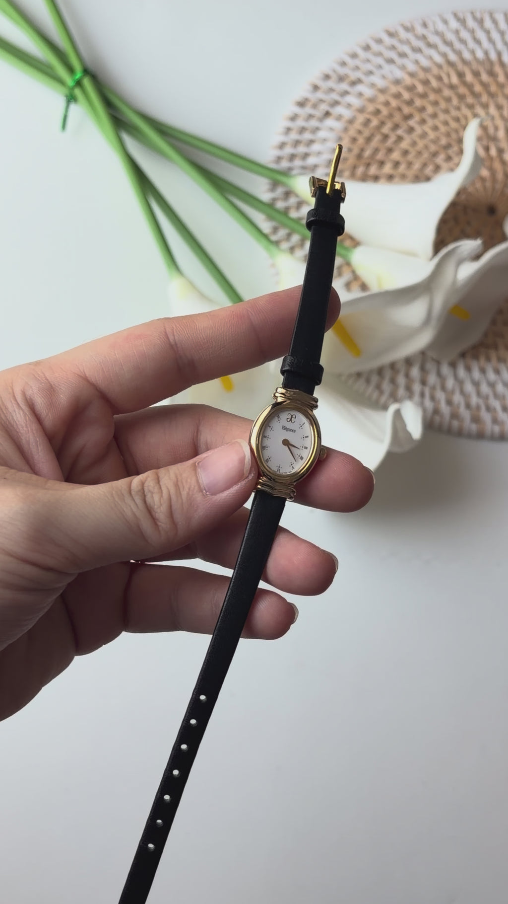 CTZ. Elegance White Oval Roman Dial Black Strap Watch
