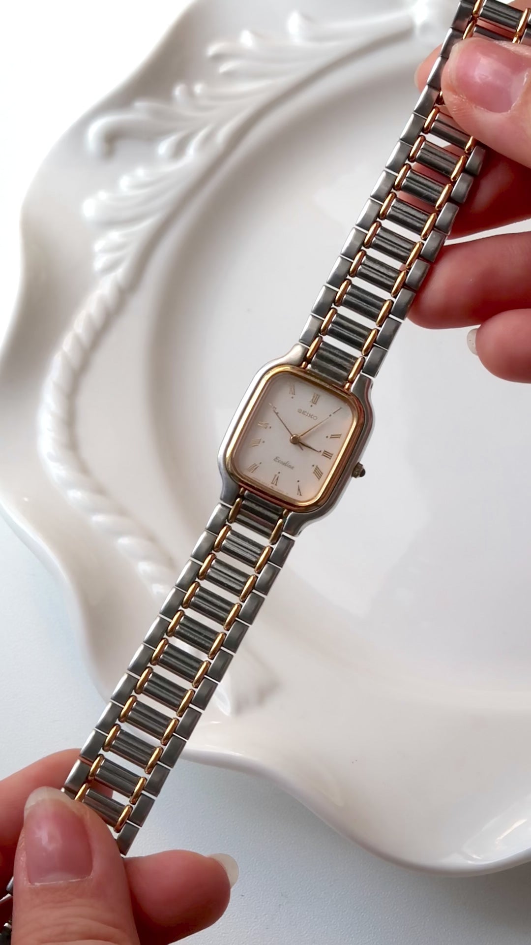 S. Exceline Beige Rect Dial with Two Tone Chain Watch
