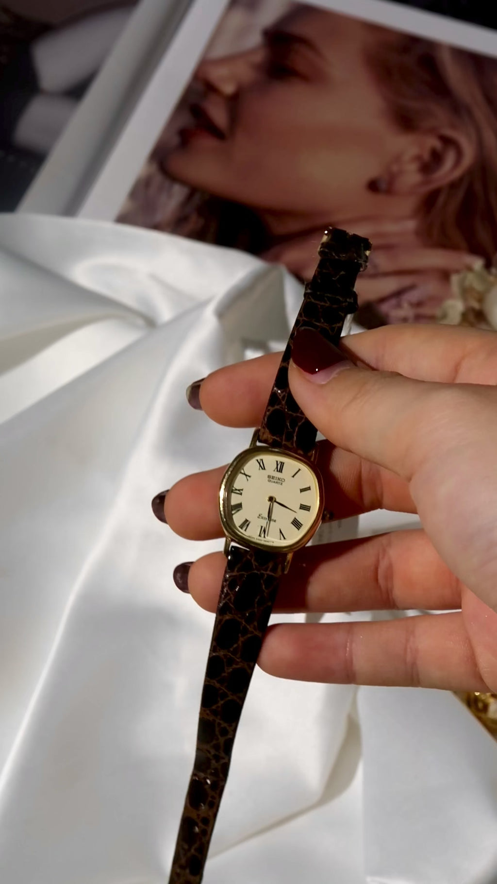 S. Exceline Gold Dial Brown Strap Watch