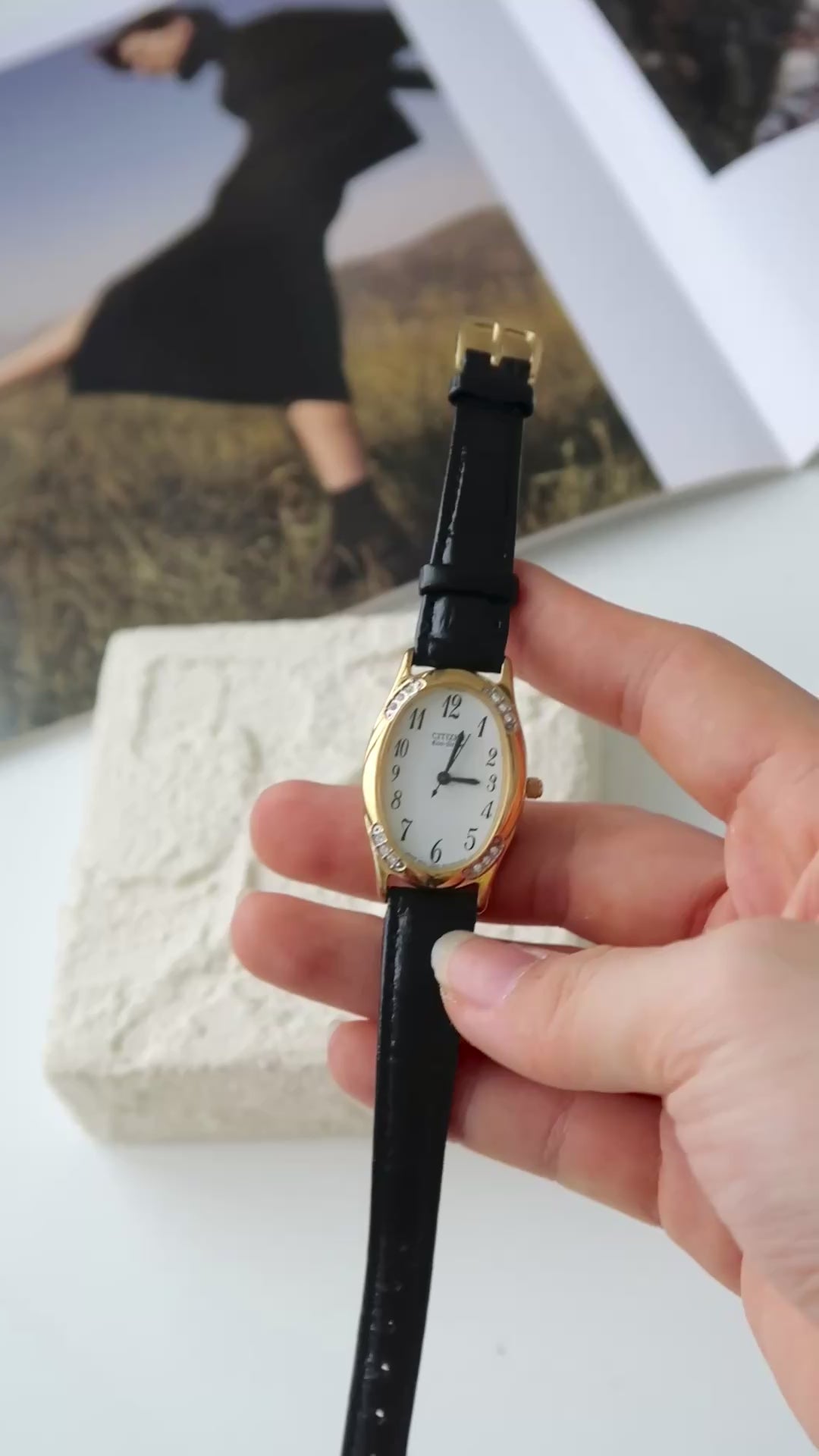 CTZ Eco Drive White Oval Dial with Black Strap Watch