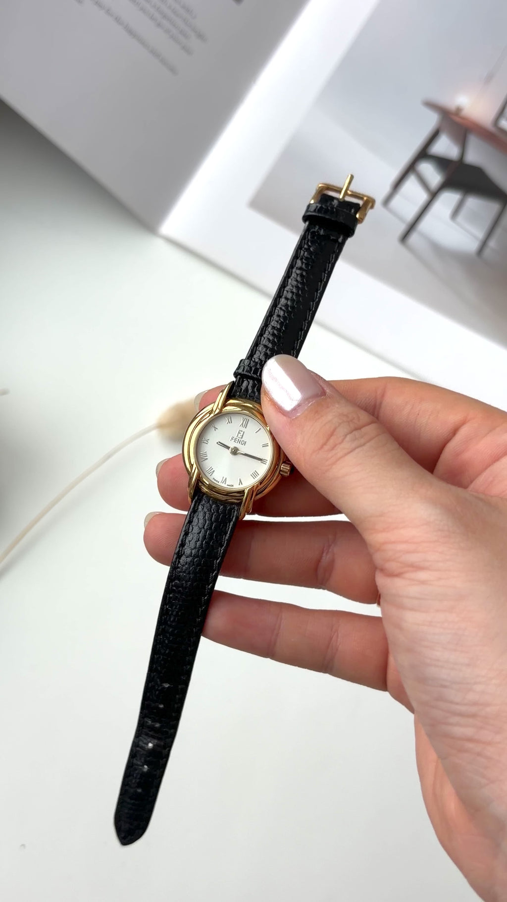F. 300L White Round Dial Black Strap Watch
