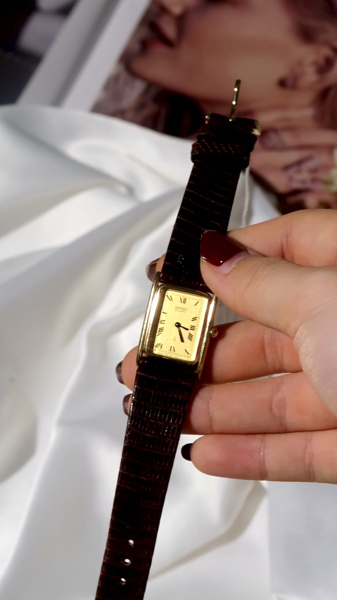 S. Gold Square Roman Dial Leather Strap Watch