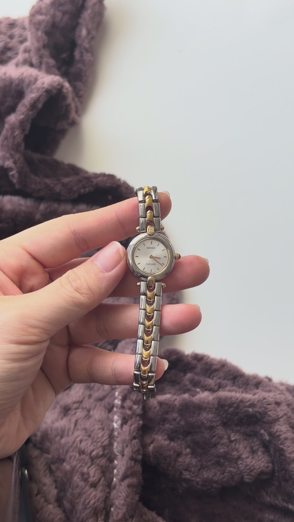 S. Exceline Silver Round Dial Two Tone Chain Watch