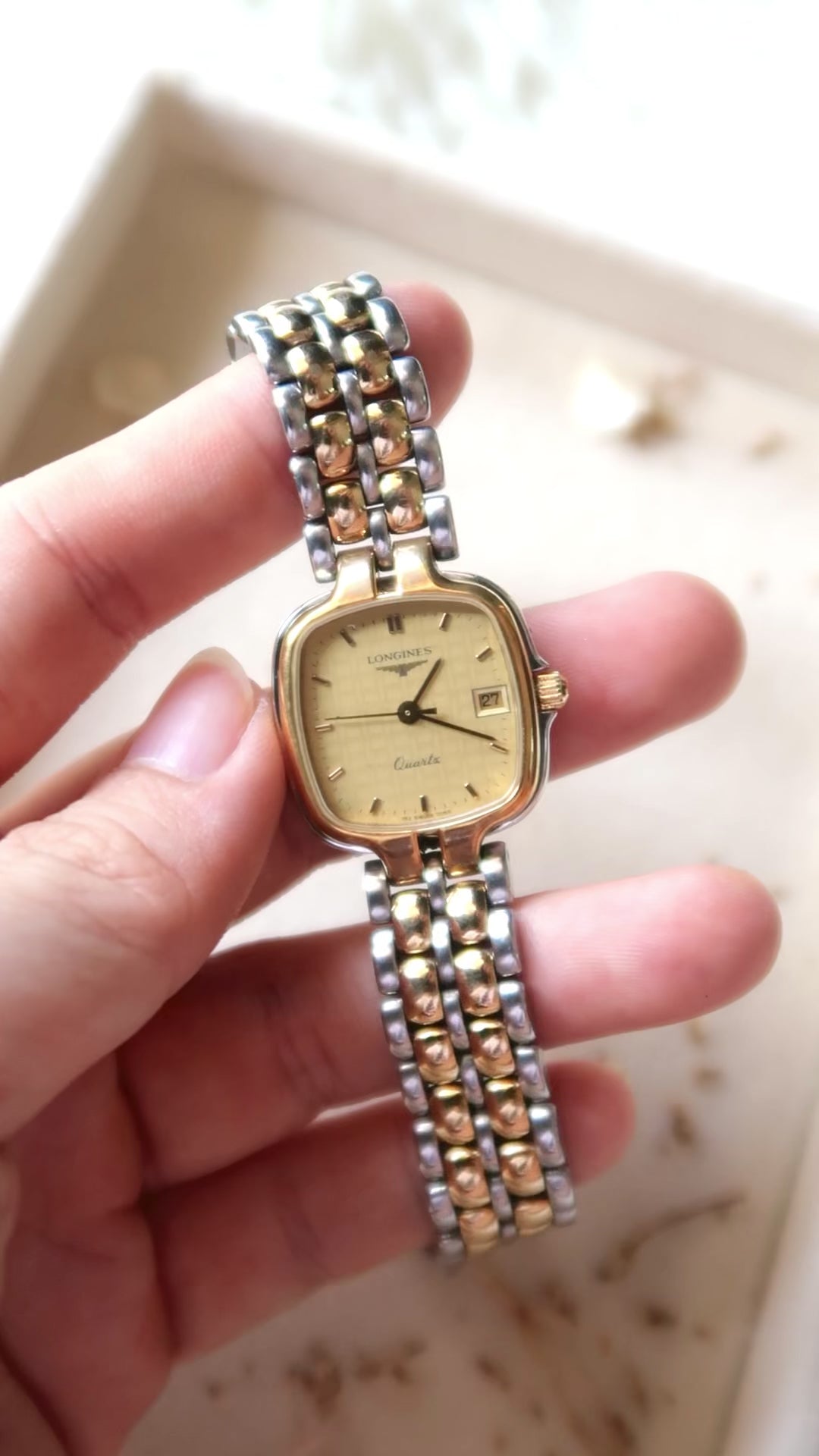 L. Square Gold Dial with Two Tone Chain