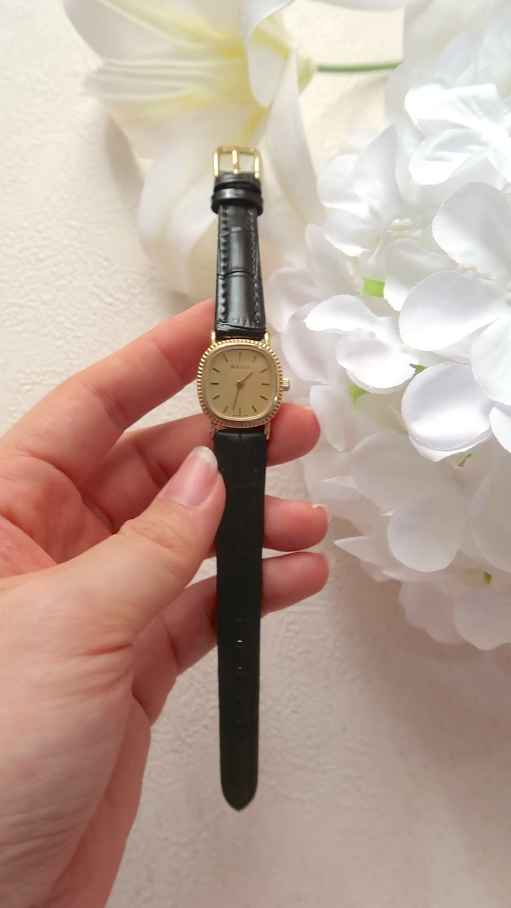 RD. Square Gold Dial with Black Leather Strap Watch