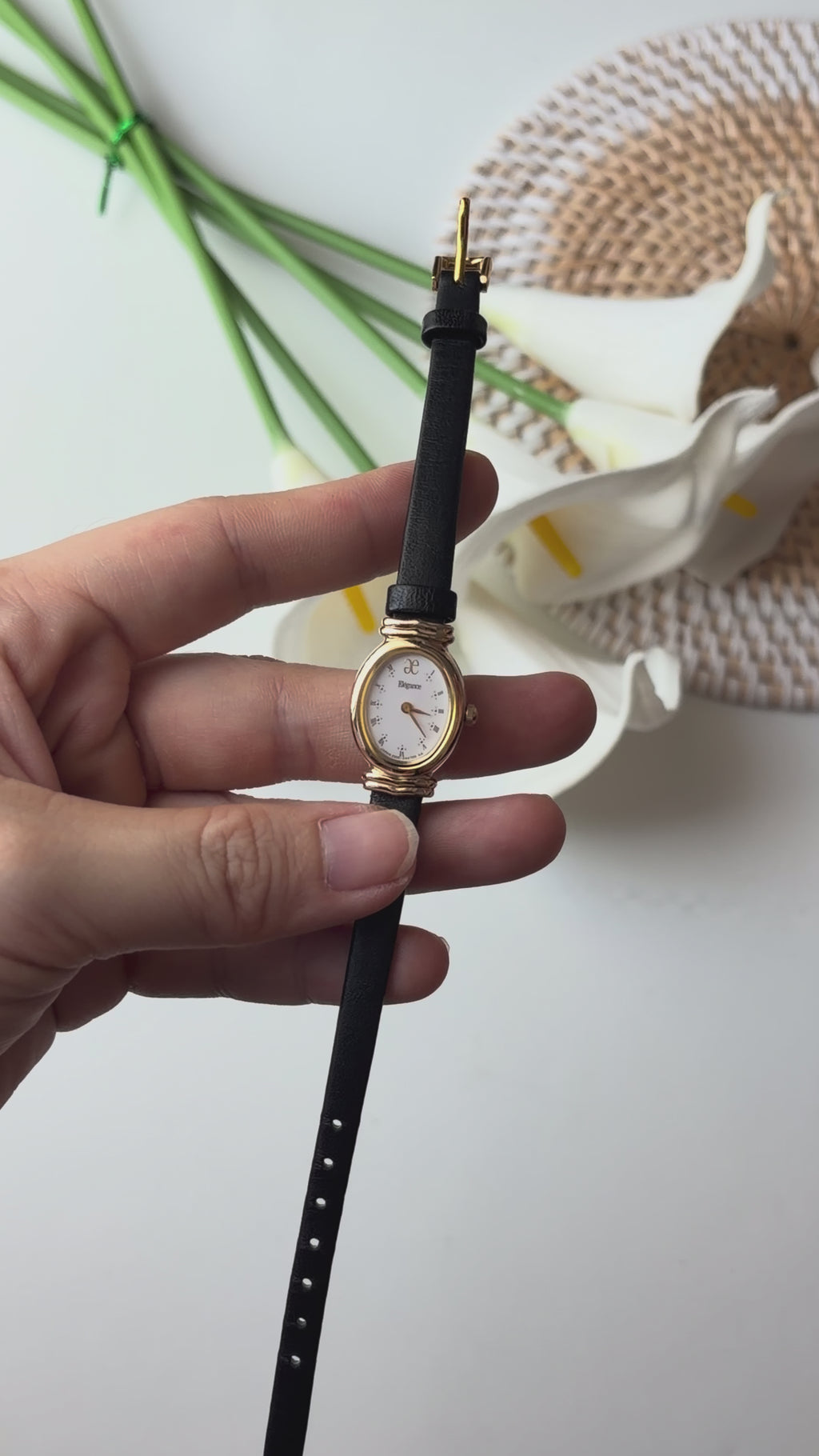 CTZ. Elegance White Oval Roman Dial Black Strap Watch