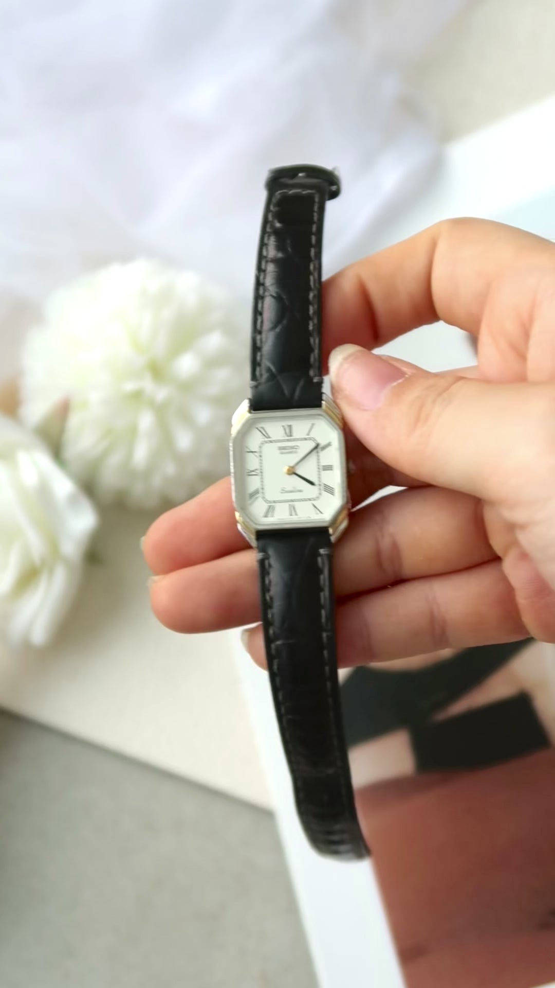 S. Exceline White Square Roman Dial with Black Strap Watch