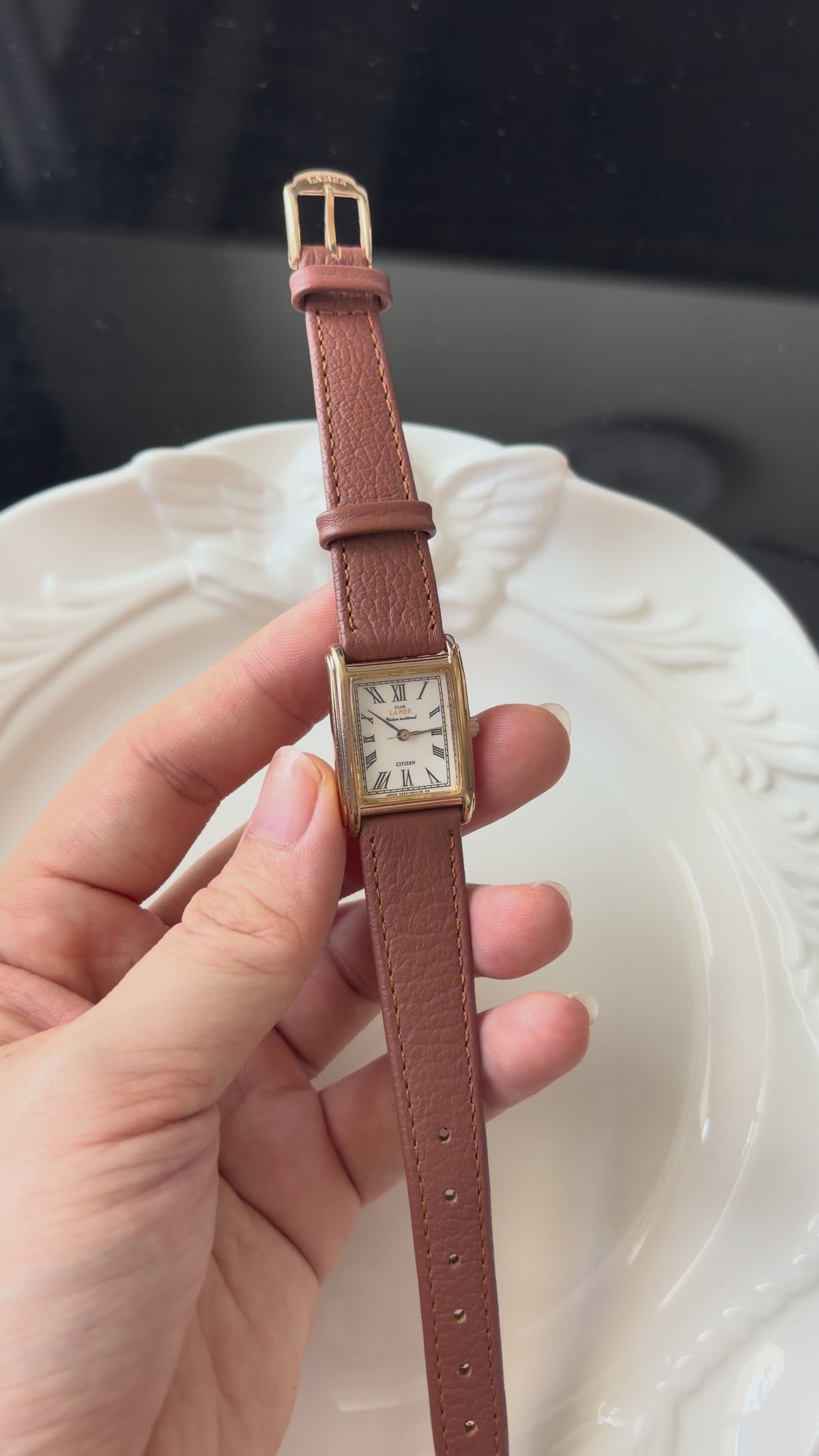 CTZ x Club La Mer White Tank Roman Dial Brown Strap Watch
