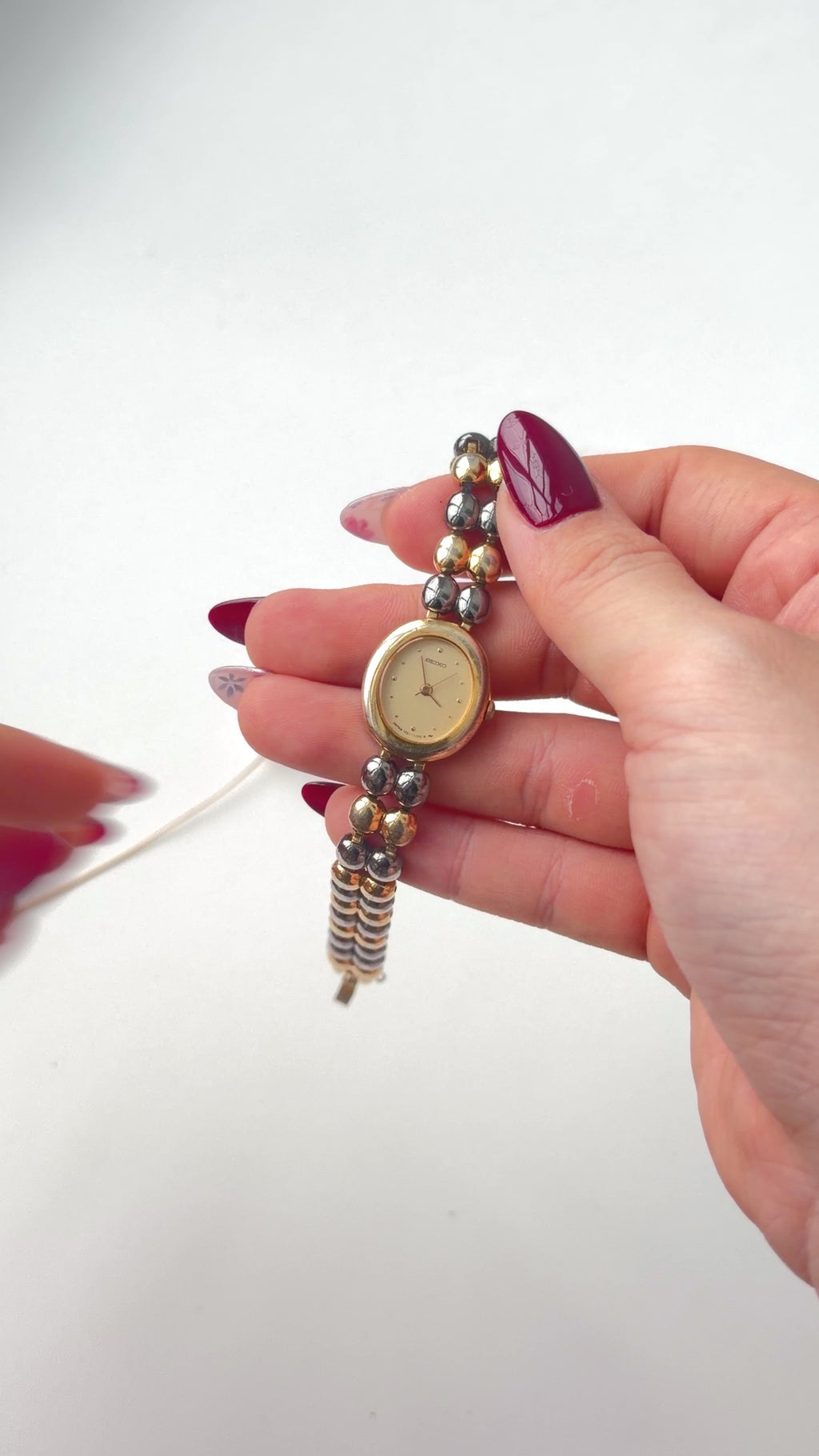 S. Oval Gold Dial with Two Tone Beads Chain Watch