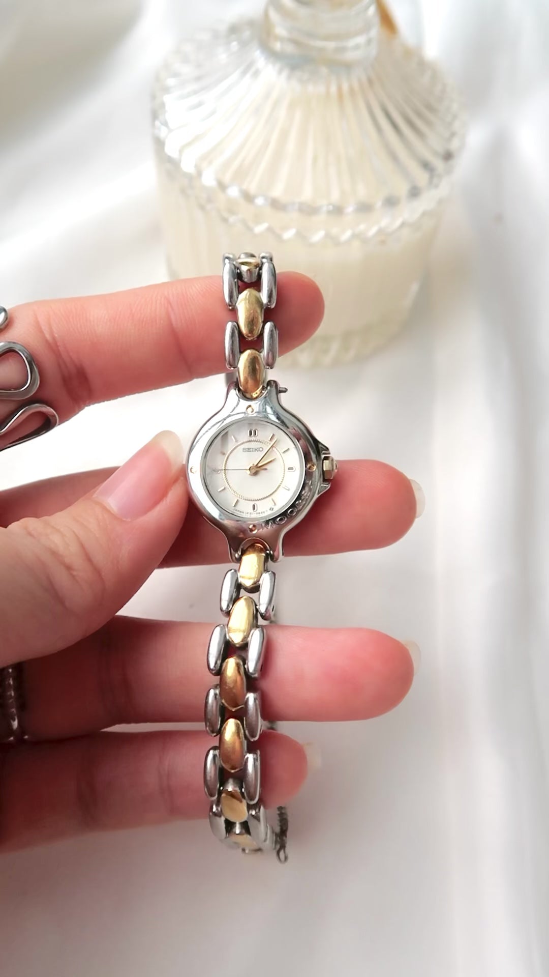 S. Moorea White Round Dial with Two Tone Chain Watch