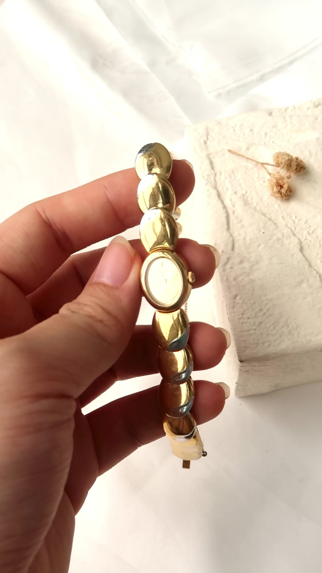 S.  Gold Dial & Oval Chain Watch