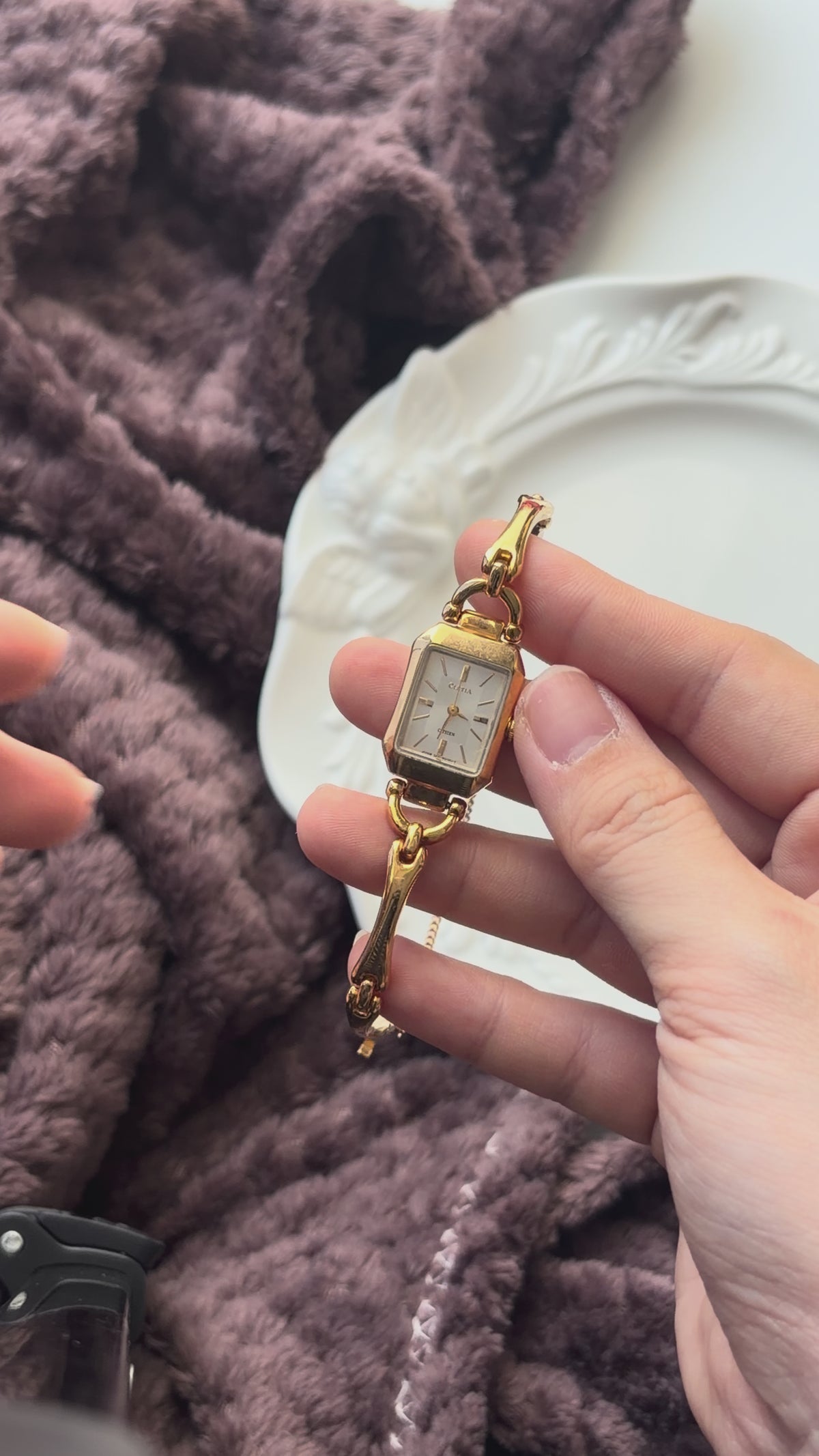 CTZ. Cletia Rect Silver Dial Gold Chain Watch