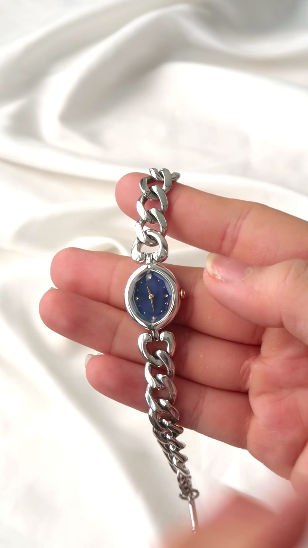 S. Tisse Blue Oval Dial with Silver Chain Watch