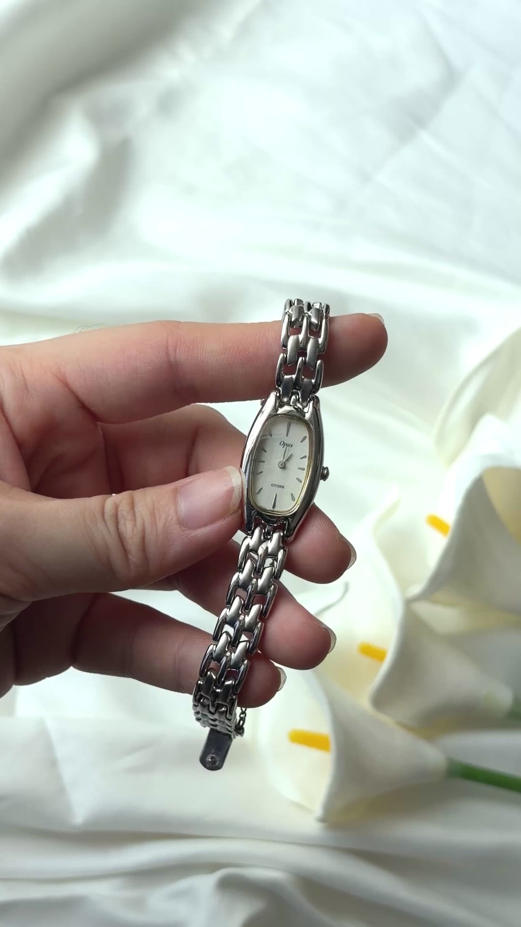 CTZ. Opus White Rect Dial Silver SS Chain Watch