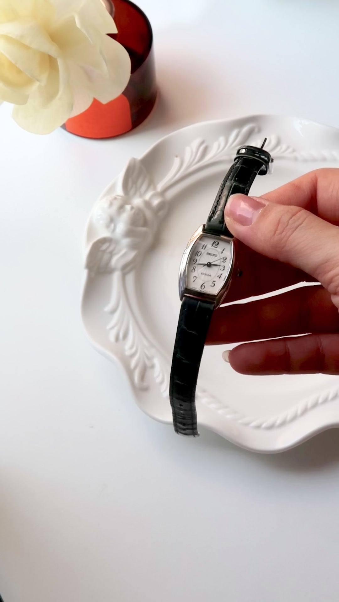 S. Exceline White Oblong Dial Black Strap Watch