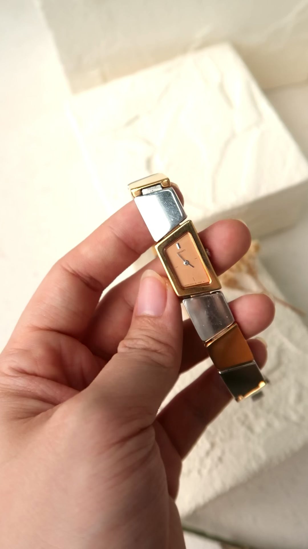 S. Rose Gold Dial with Three Tone Asymmetrical Chain Watch