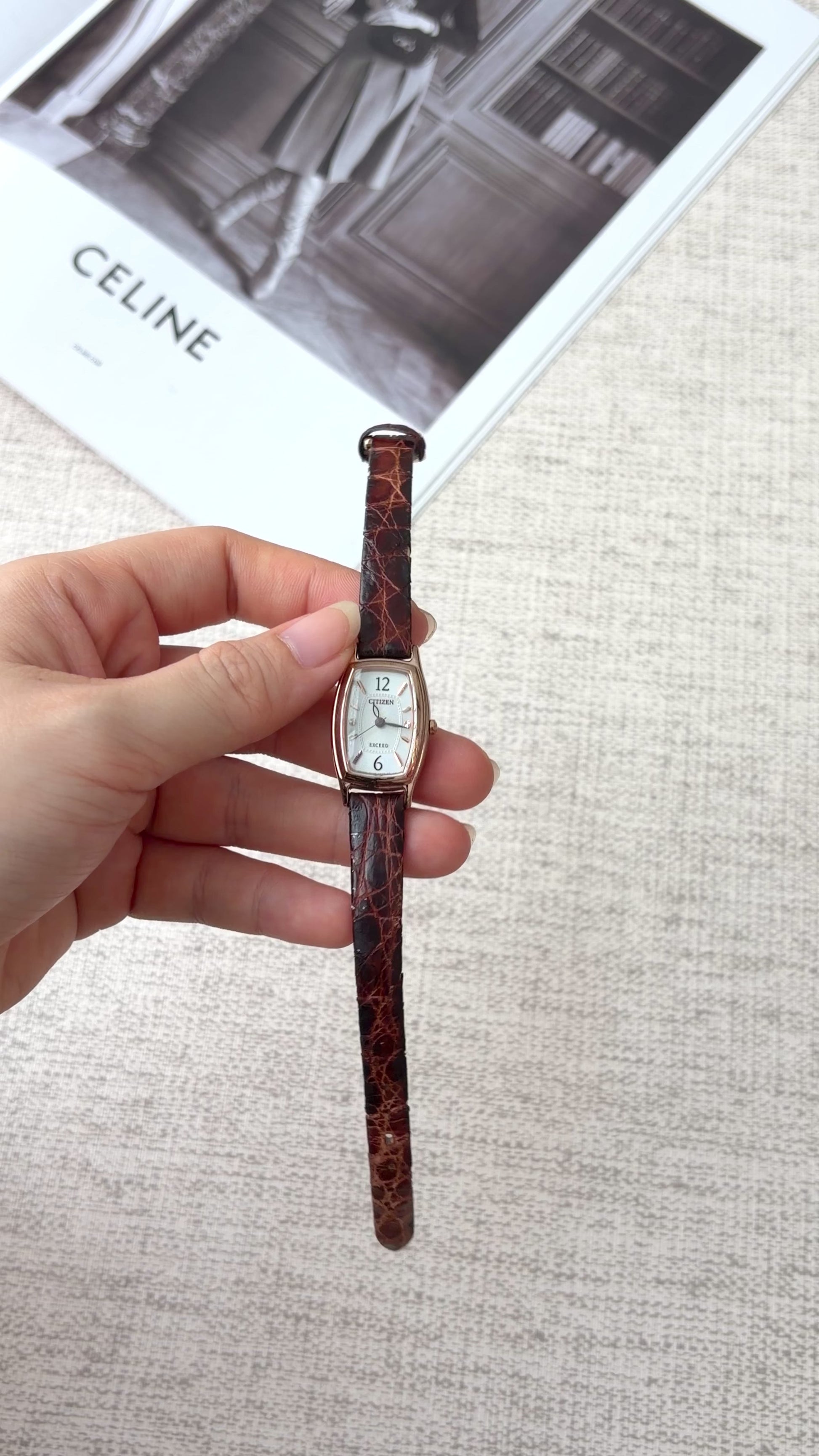 CTZ. Exceed Eco Drive White Oblong Dial with Dark Brown Strap Watch
